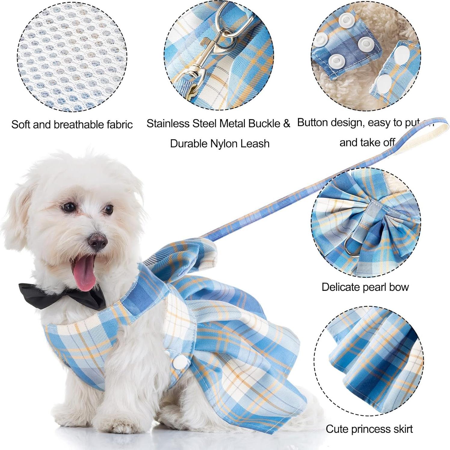 Conjunto de vestido a cuadros para perros Potchen 4 piezas M