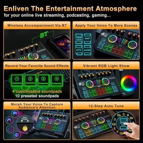 Tenlamp X3 Mezclador de Audio USB para Gaming y Streaming