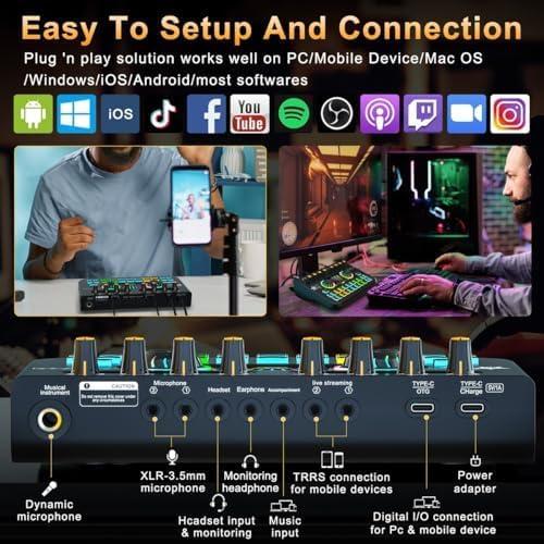 Tenlamp X3 Mezclador de Audio USB para Gaming y Streaming