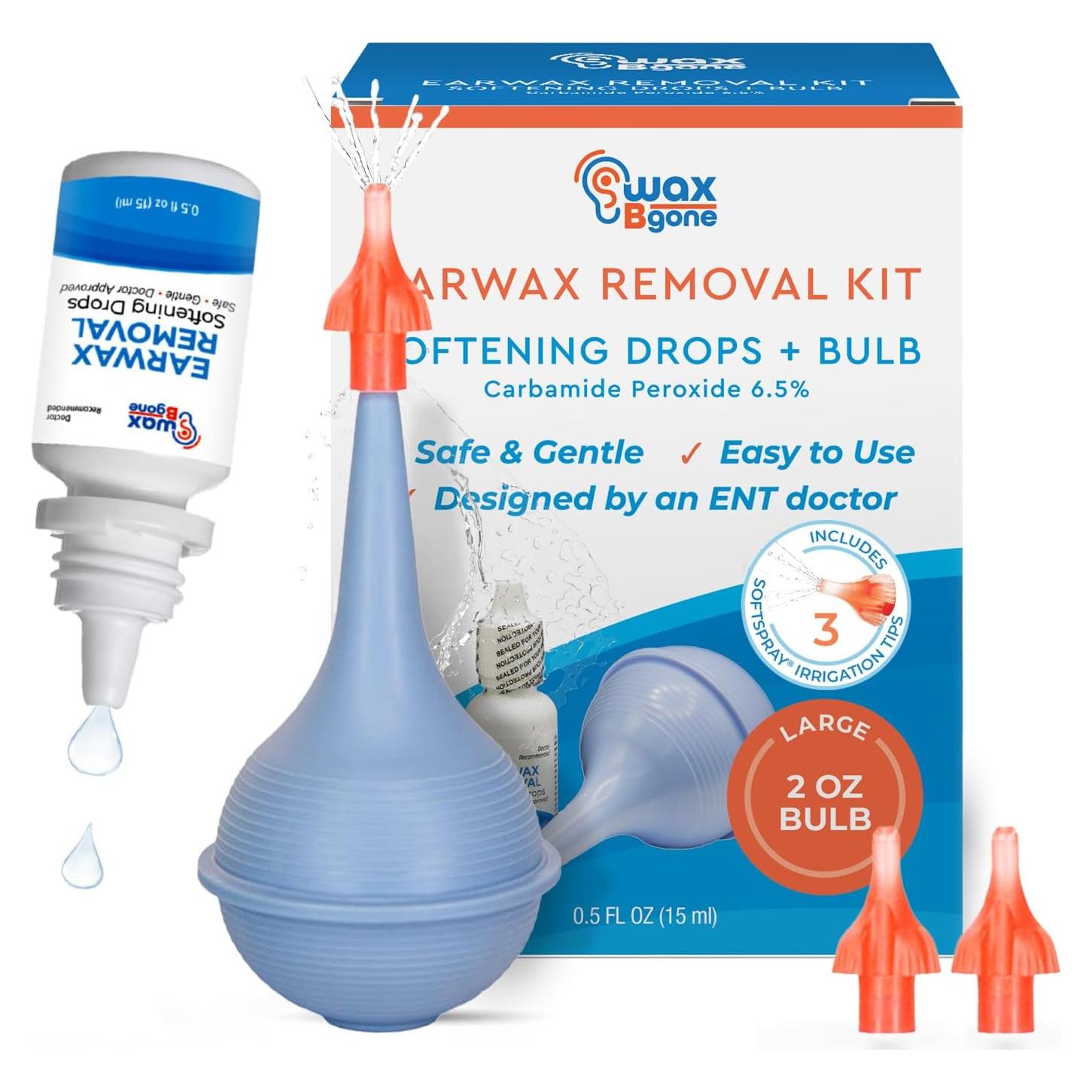 Kit de Limpieza de Oídos WaxBgone con Jeringa y 3 Puntas