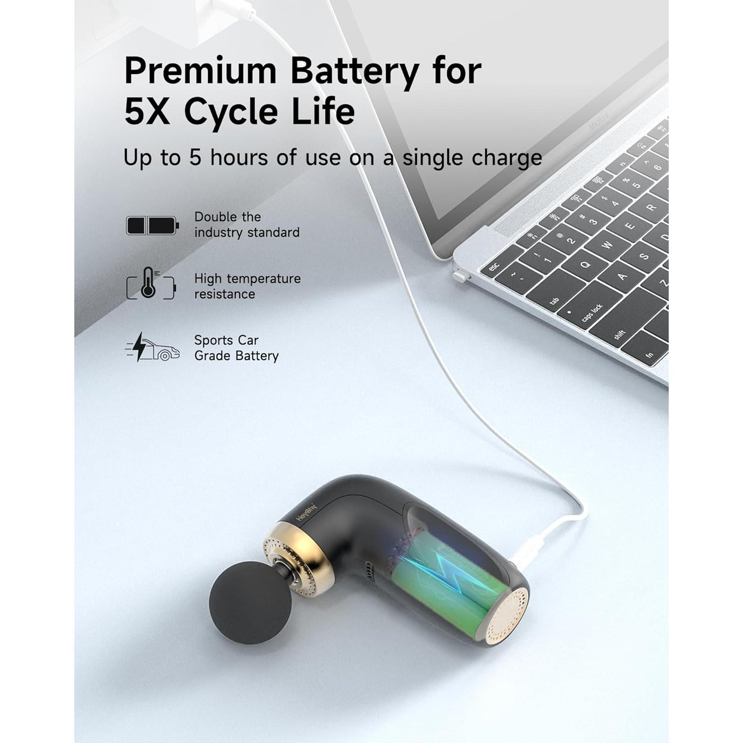 Pistola de Masaje Compacta HEYCHY A1 - Tejidos Profundos, Negro