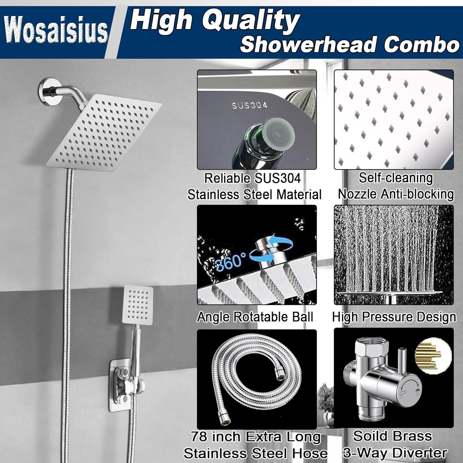 Cabezal de Ducha Doble Wosaisius 6" Alta Presión Cromo