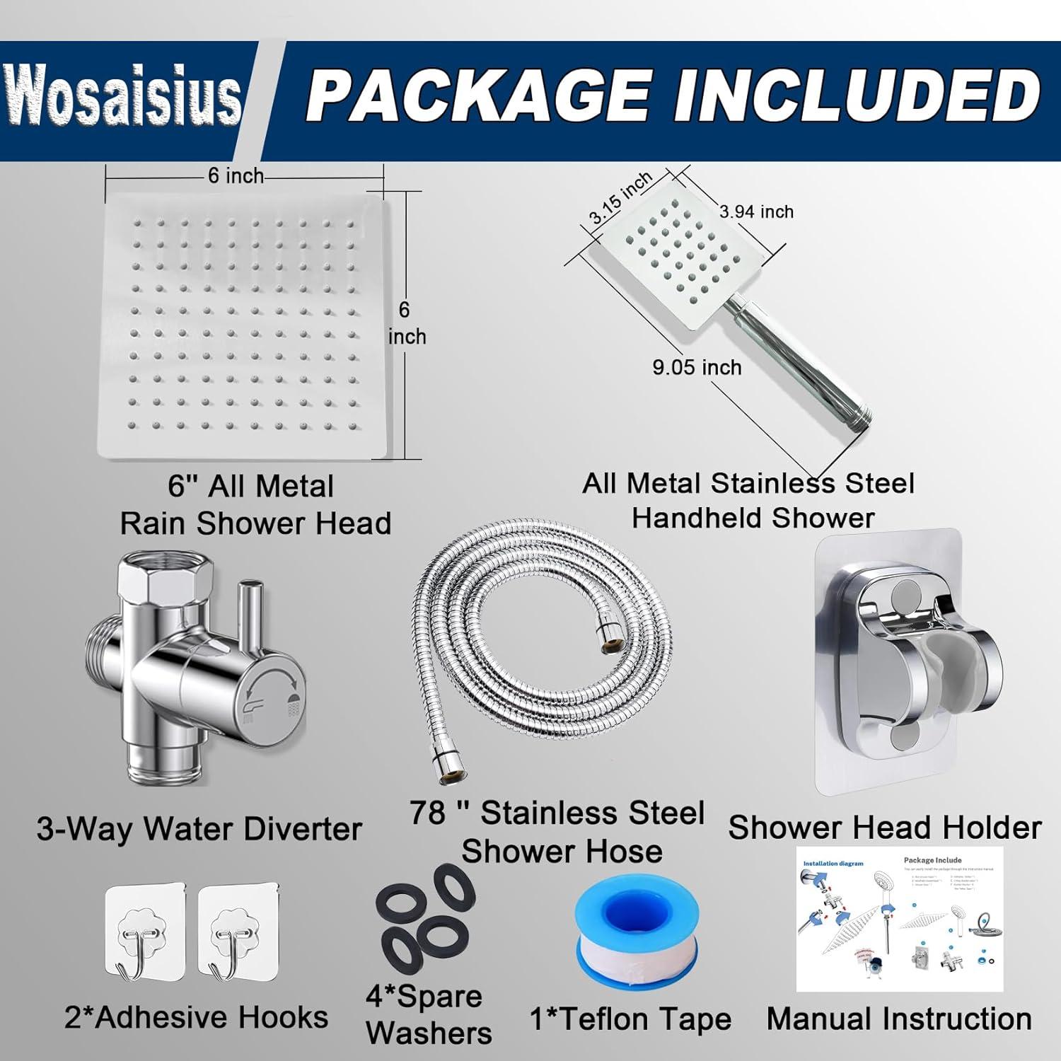 Cabezal de Ducha Doble Wosaisius 6" Alta Presión Cromo