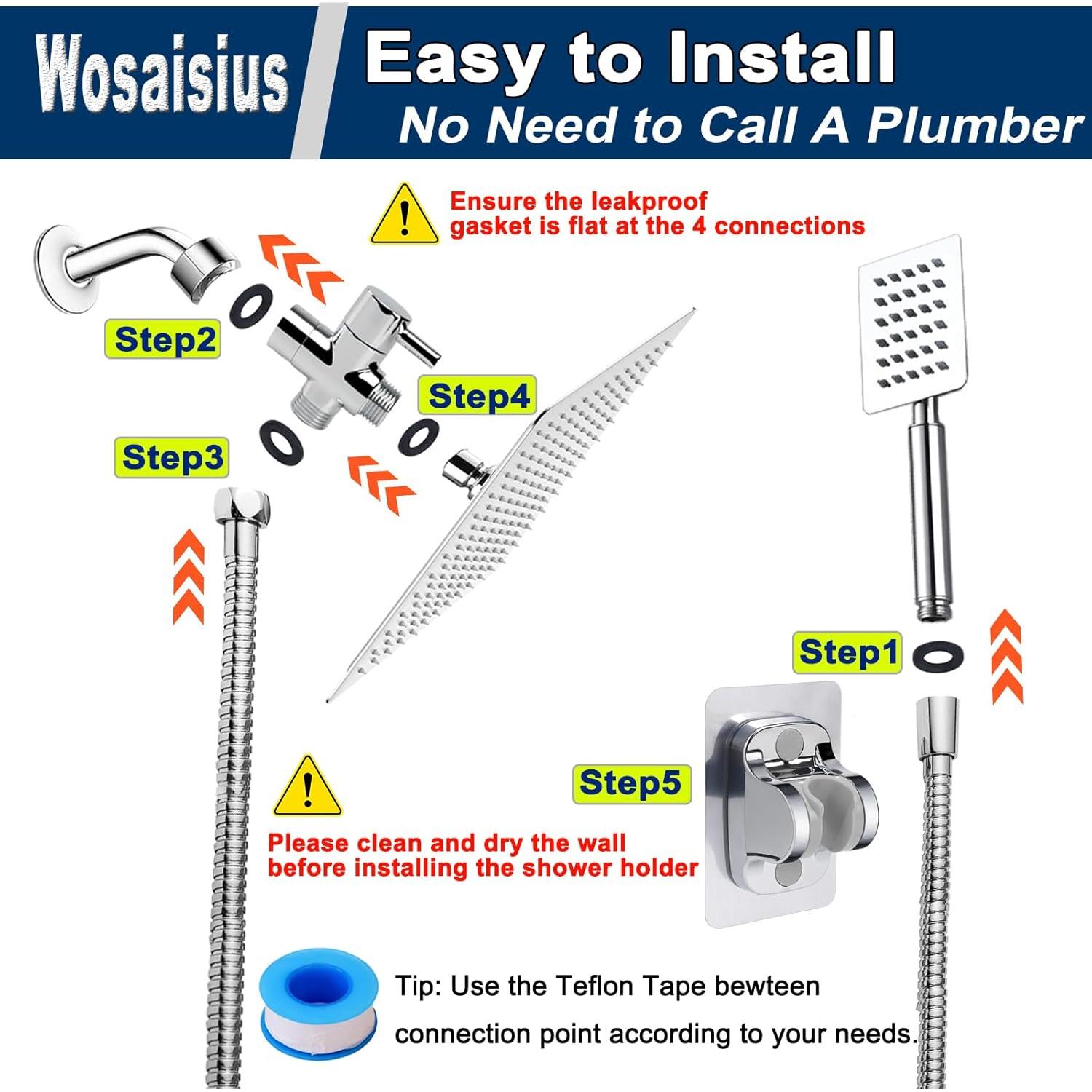 Cabezal de Ducha Doble Wosaisius 6" Alta Presión Cromo