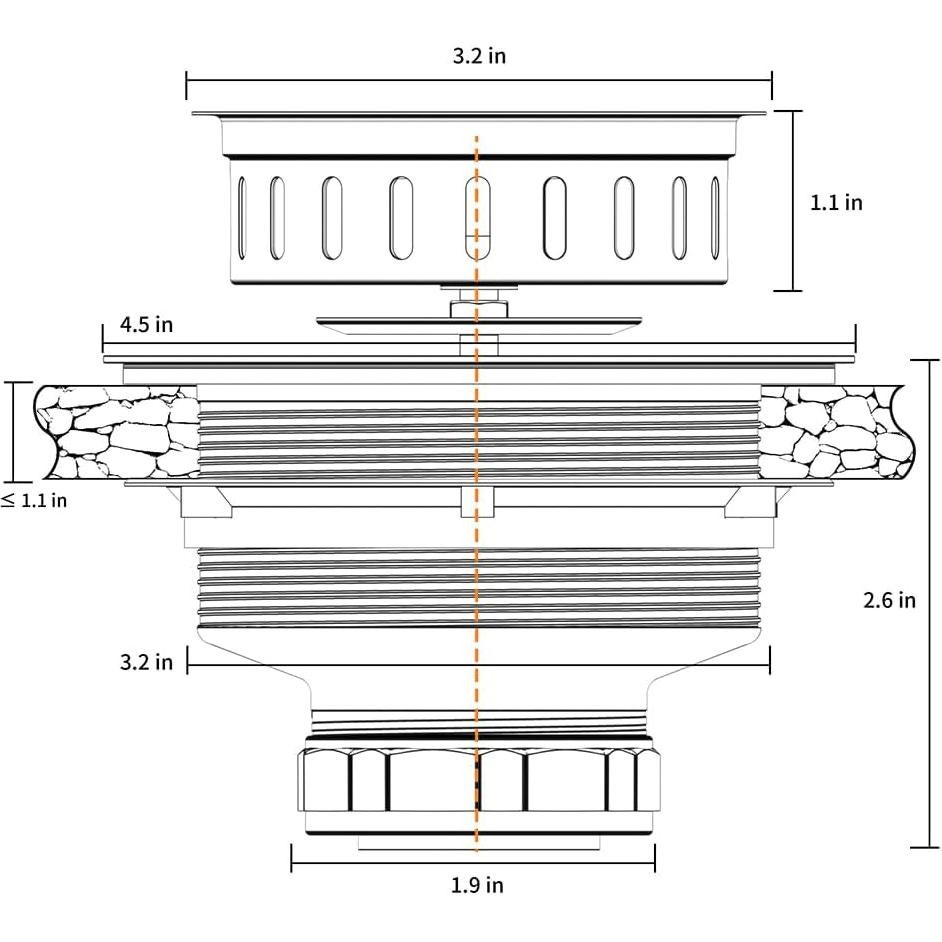 Desagüe de fregadero KONE 3.5" acero inoxidable cobre antiguo