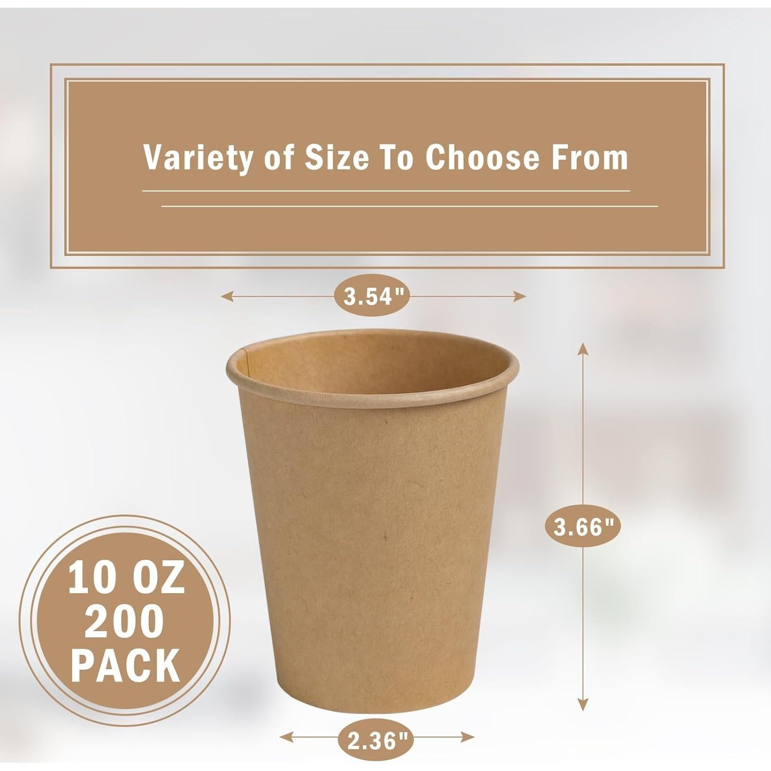 Lamosi 200 Tazas de Papel Kraft 10 OZ Biodegradables Desechables