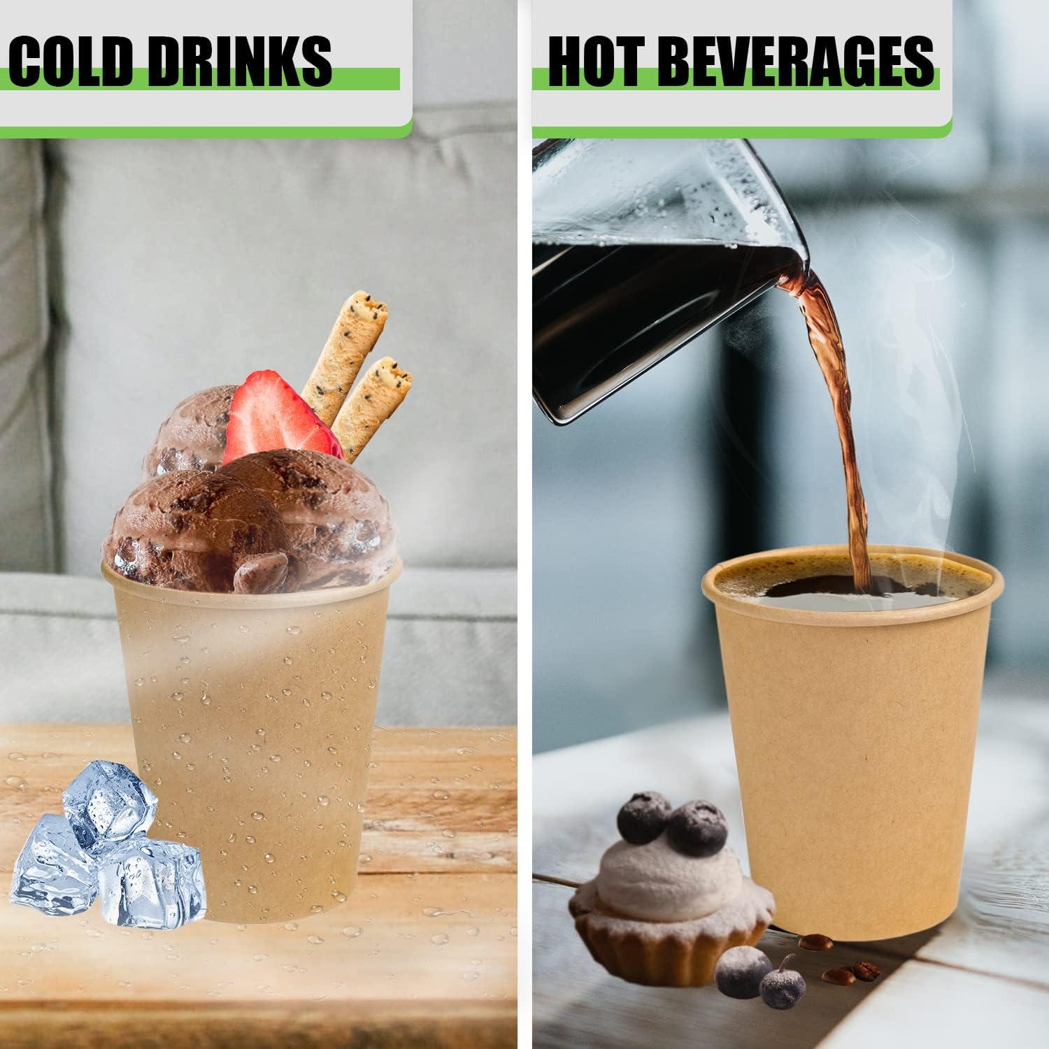 Lamosi 200 Tazas de Papel Kraft 10 OZ Biodegradables Desechables