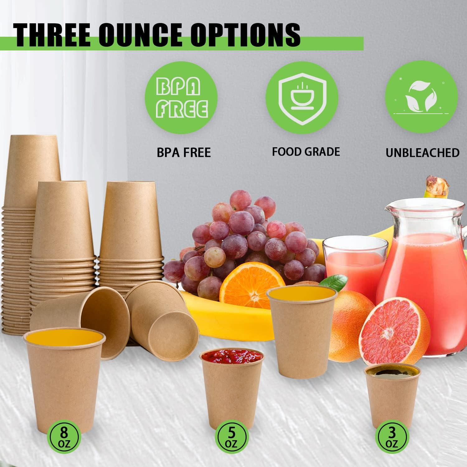 Lamosi 200 Tazas de Papel Kraft 10 OZ Biodegradables Desechables