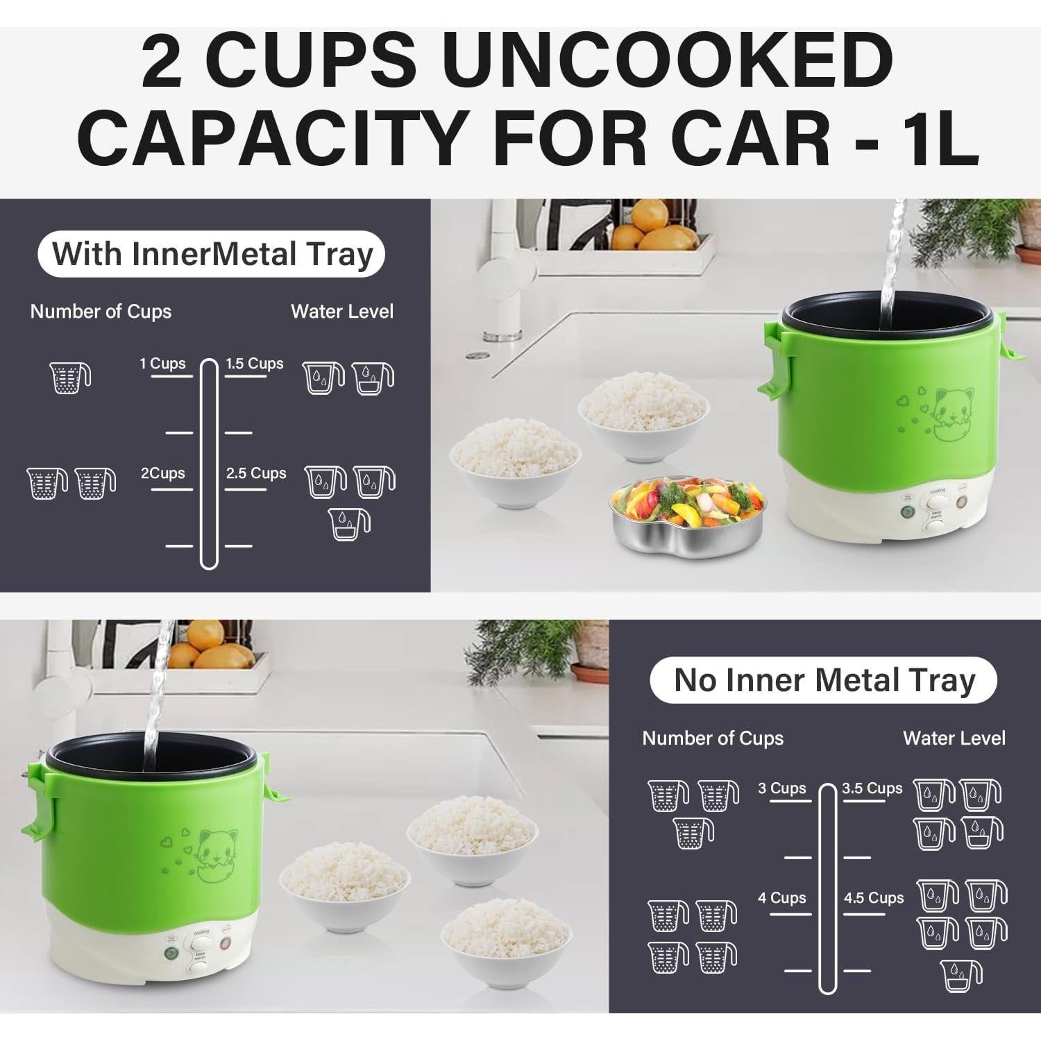 Cocedor de Arroz Mini OSBA 1L 12V para Coche Verde