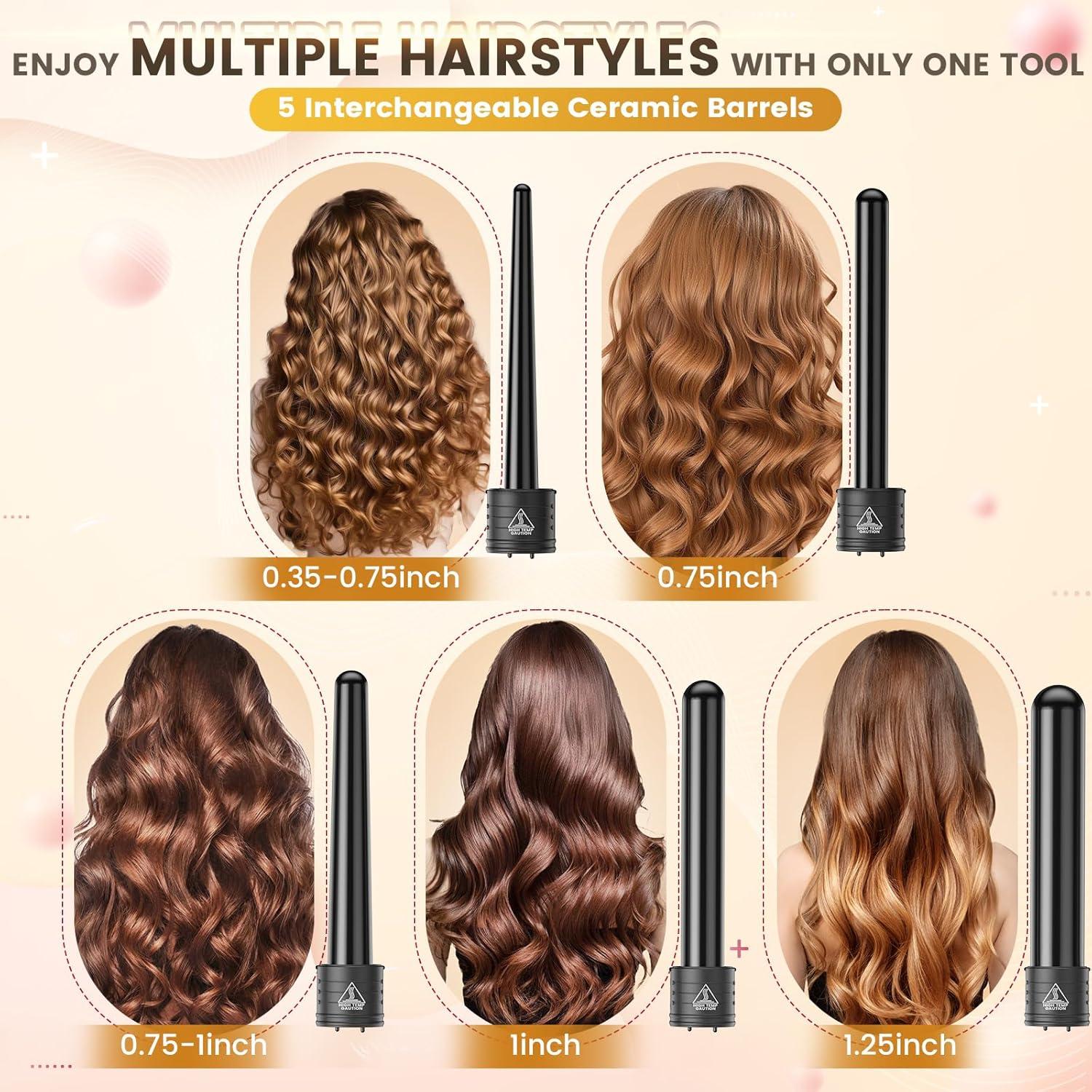 Set de Rizador 5 en 1 Amgcive con Barriles Cerámicos 0.9-3.2 cm