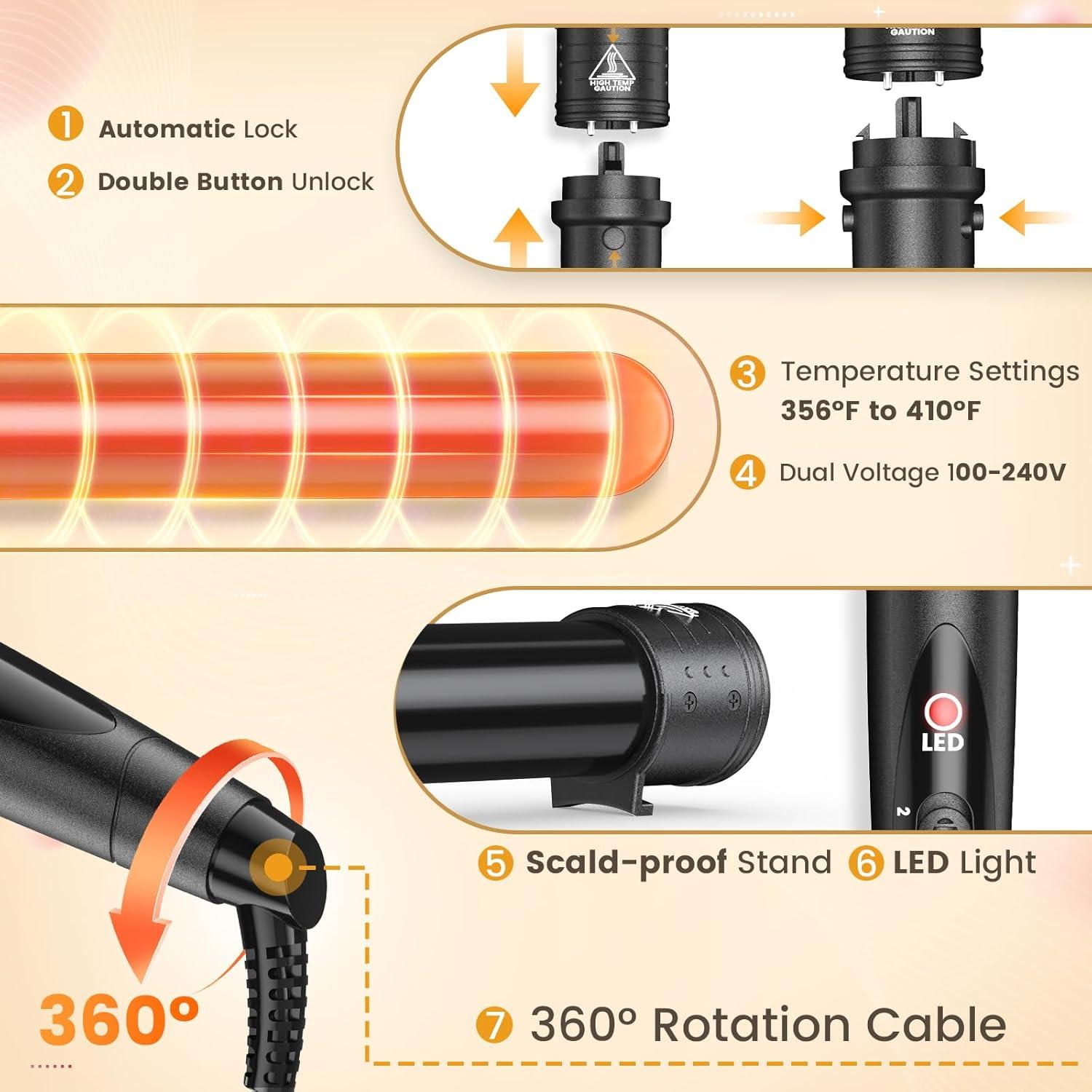 Set de Rizador 5 en 1 Amgcive con Barriles Cerámicos 0.9-3.2 cm