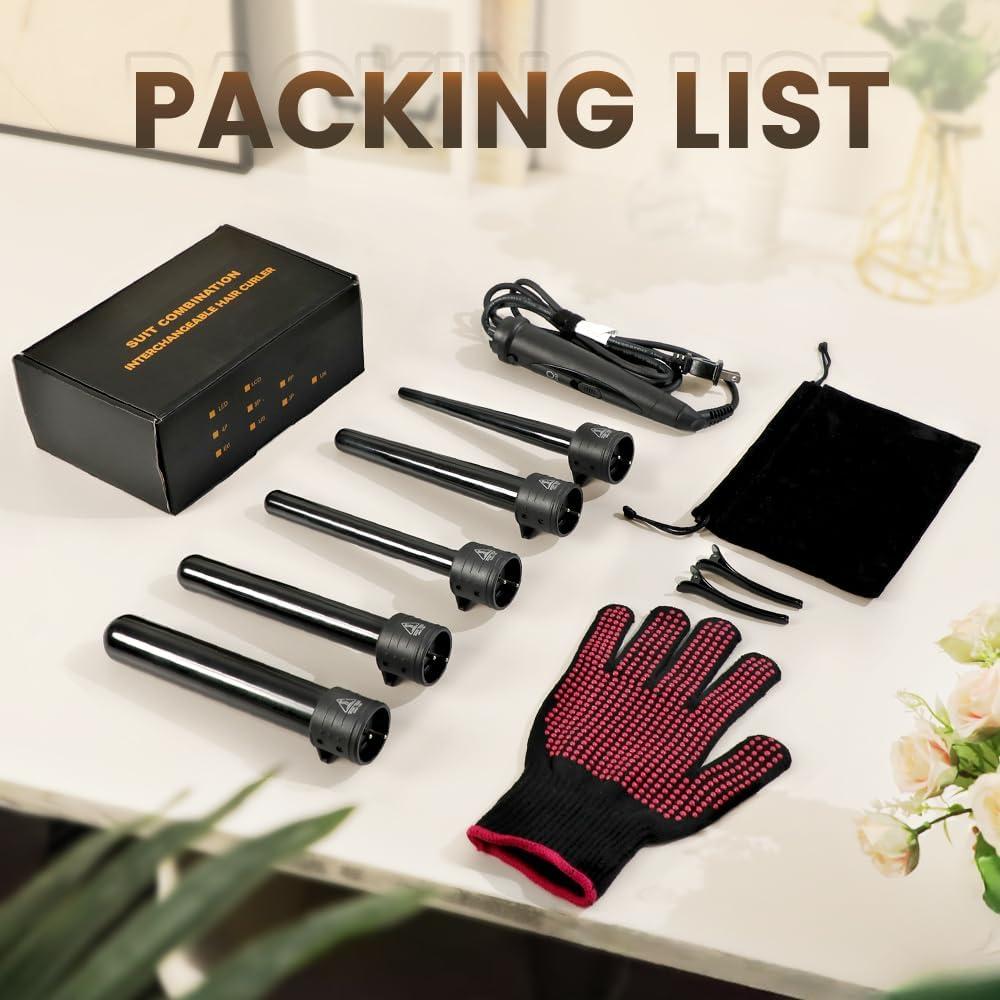 Set de Rizador 5 en 1 Amgcive con Barriles Cerámicos 0.9-3.2 cm