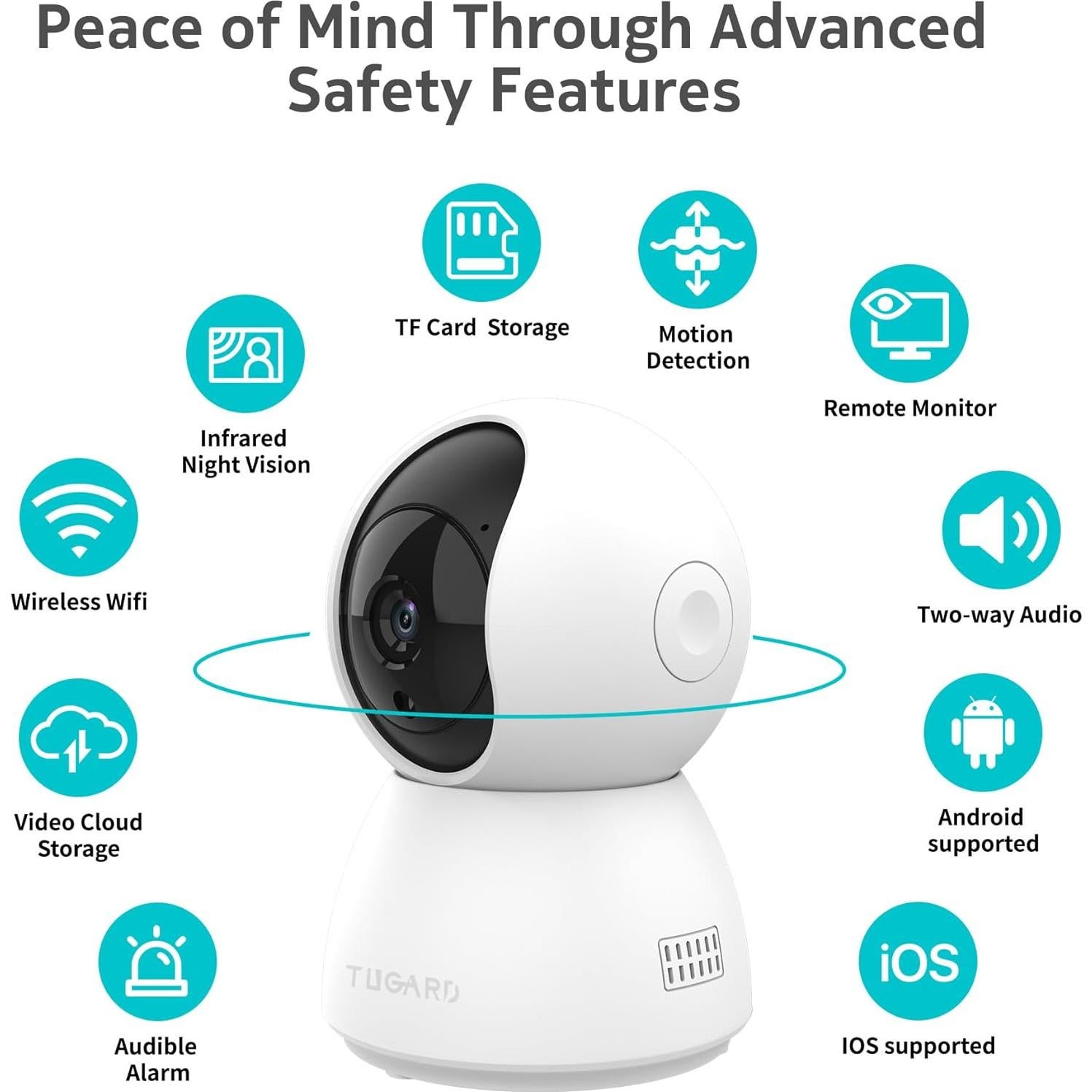 Cámara de Seguridad TUGARD 2MP 355° con Audio y App