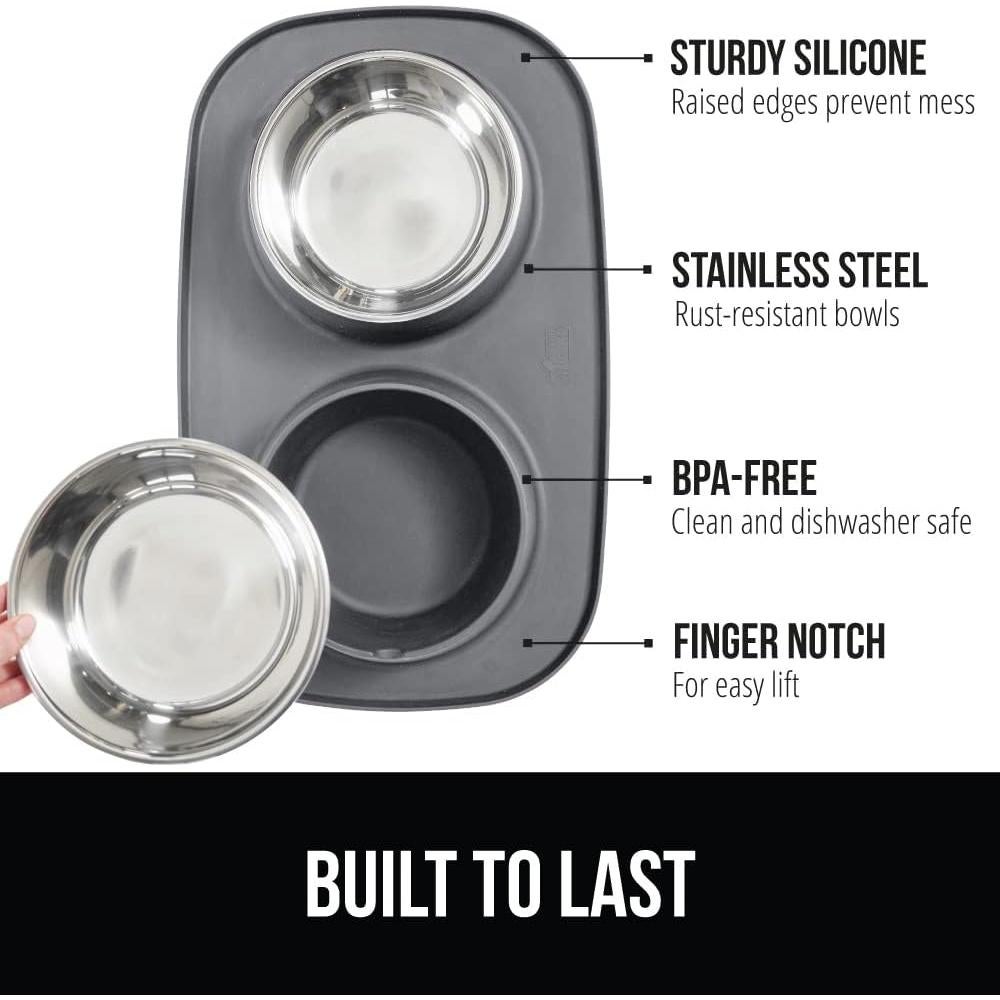 Tapete de Silicona con 3 Tazones Acero Inoxidable Gris