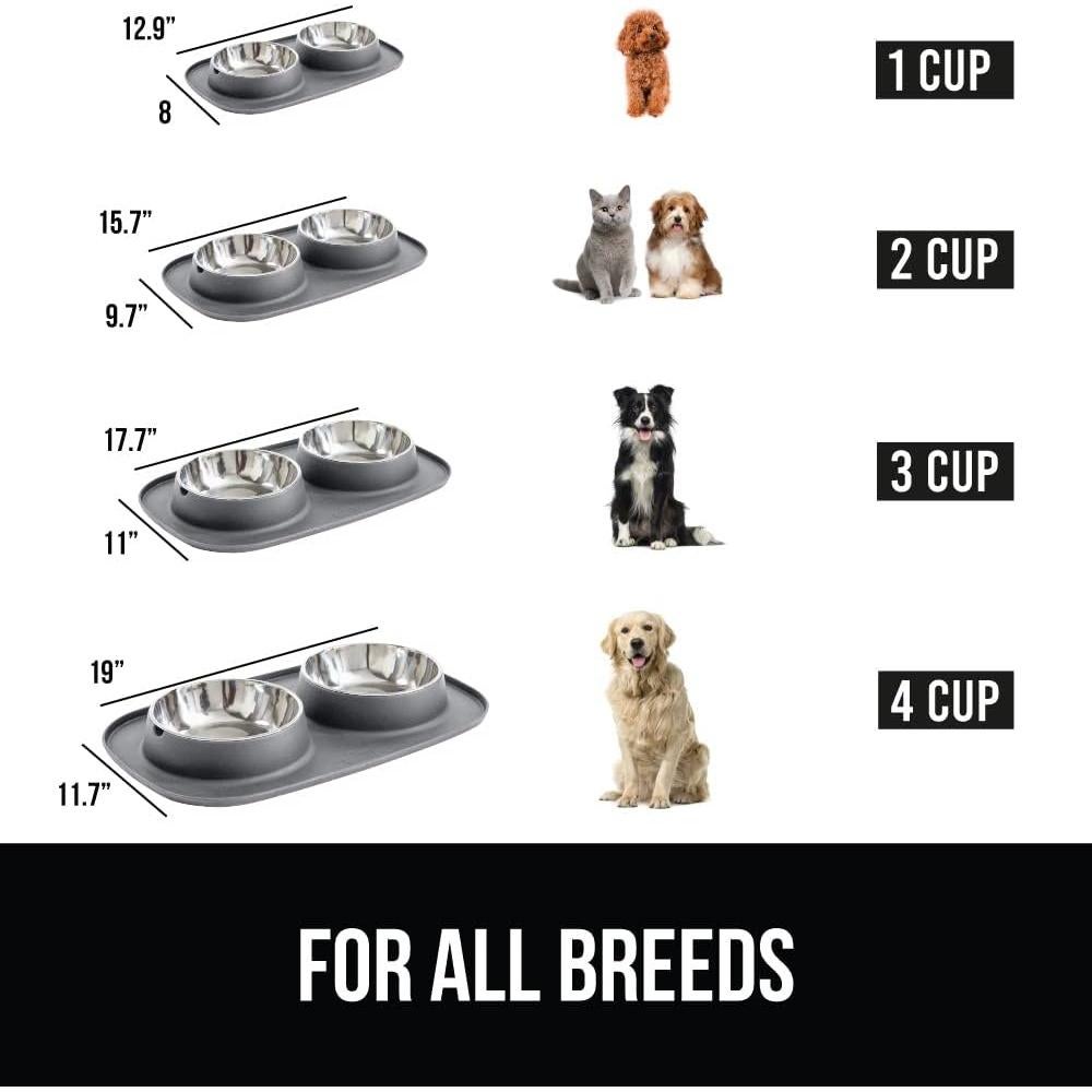 Tapete de Silicona con 3 Tazones Acero Inoxidable Gris