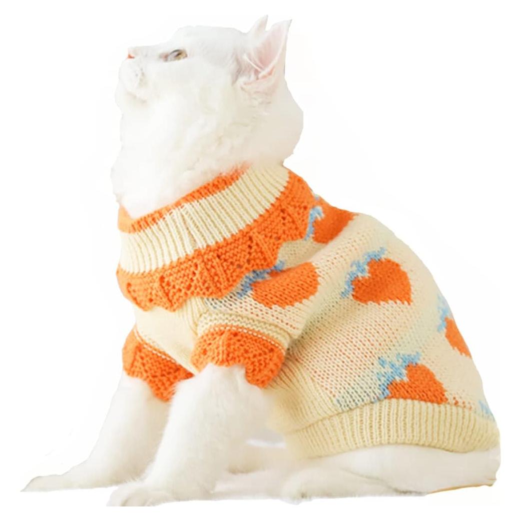 Suéter para perro ANIAC pequeño naranja con patrón de fresa