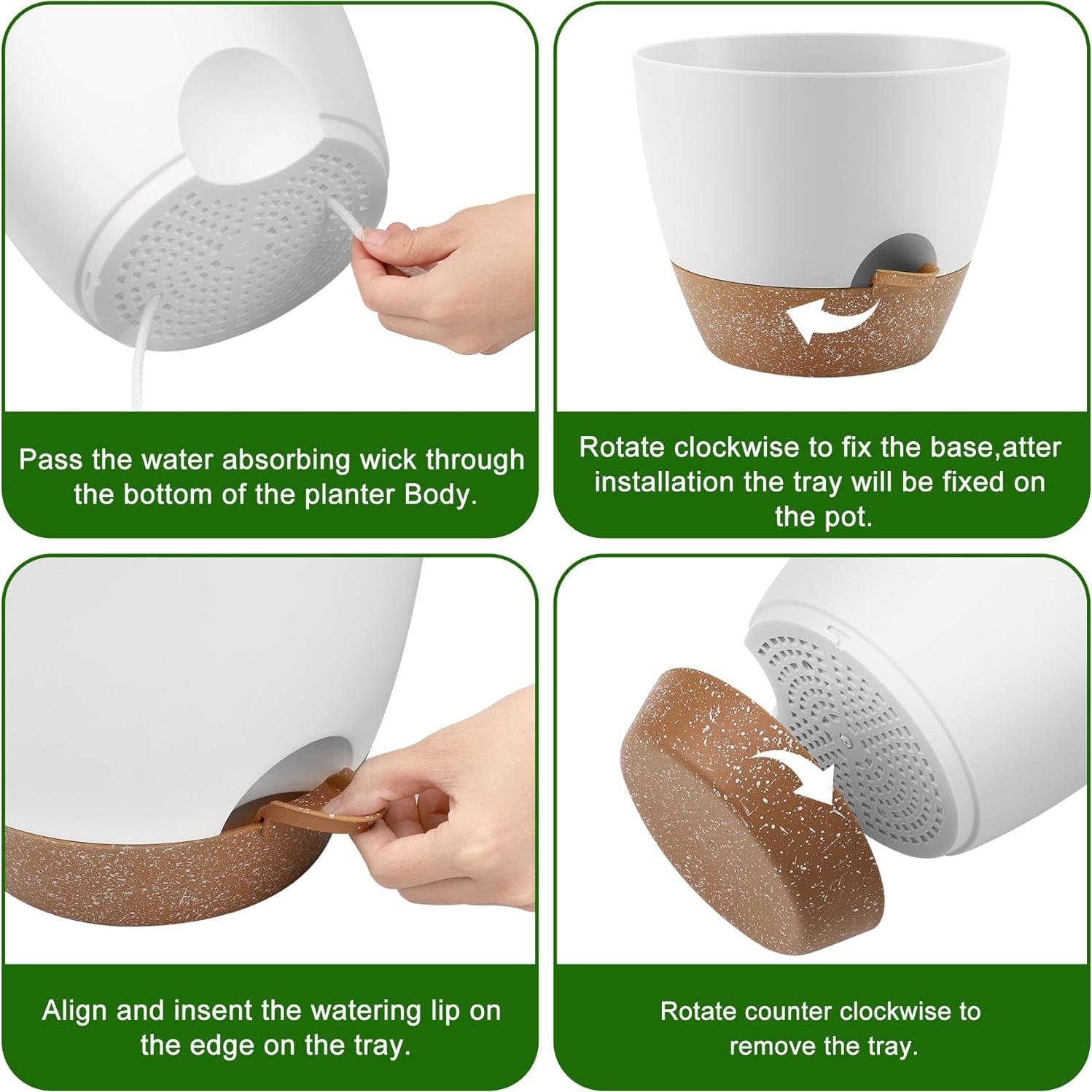 Macetas Autorriego QRRICA Juego de 5 Blancas 20-25 cm