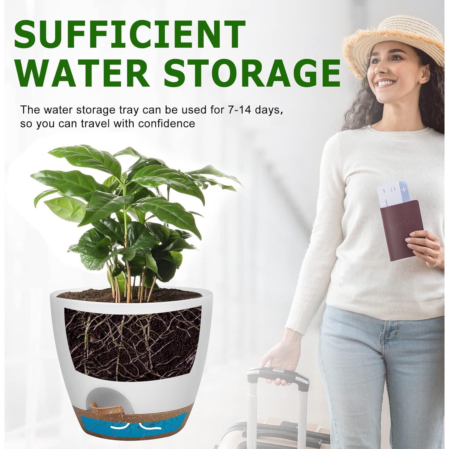 Macetas Autorriego QRRICA Juego de 5 Blancas 20-25 cm