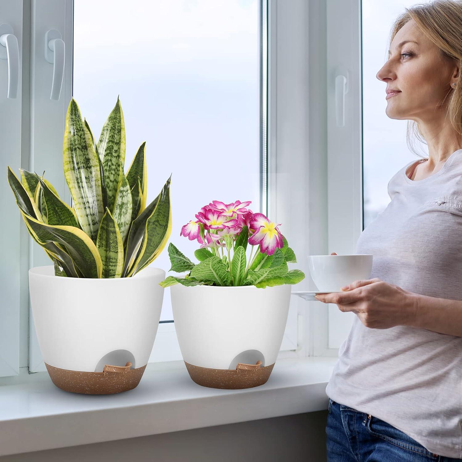 Macetas Autorriego QRRICA Juego de 5 Blancas 20-25 cm