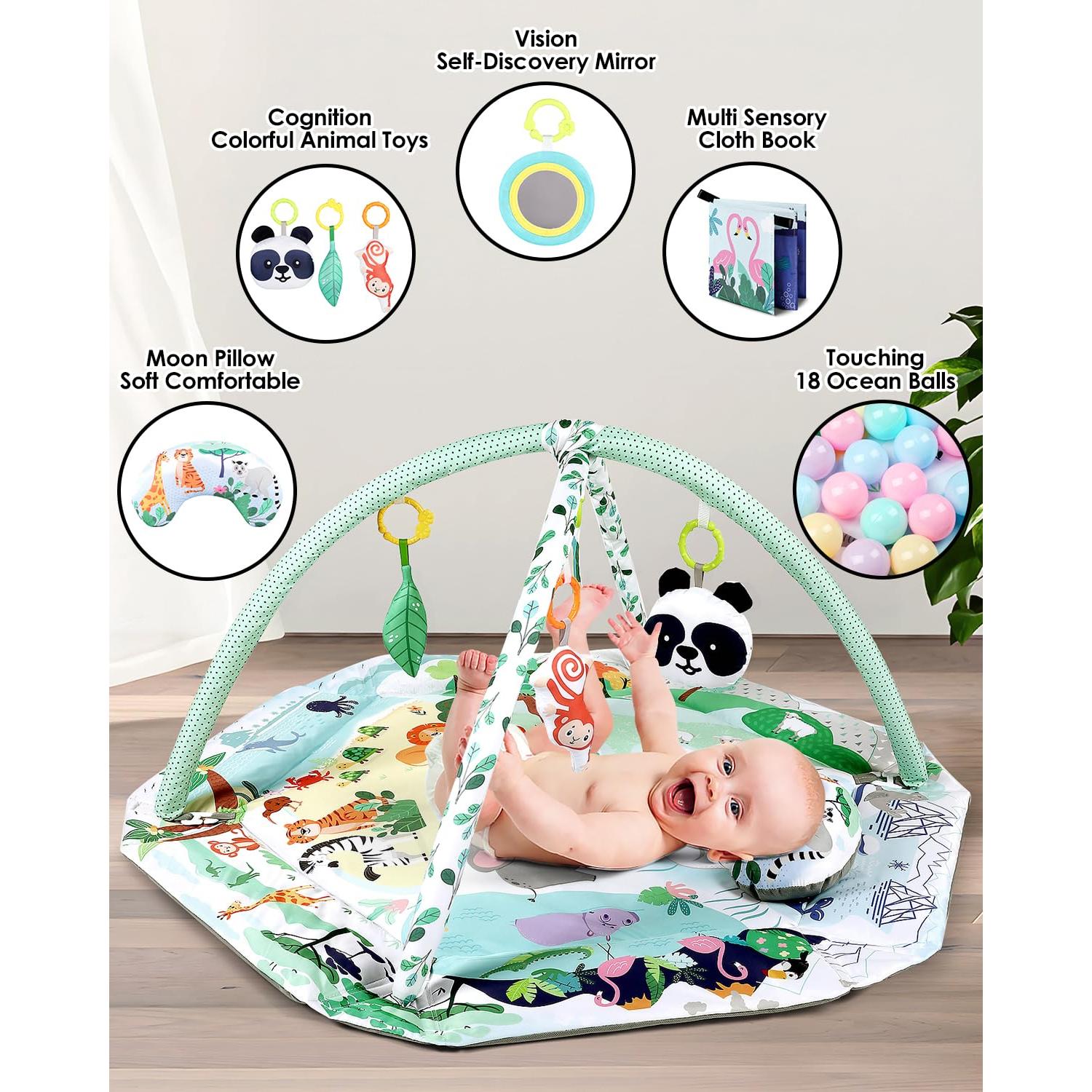 Alfombra de Juego 4-en-1 Dearlomum con 6 Juguetes para Bebés