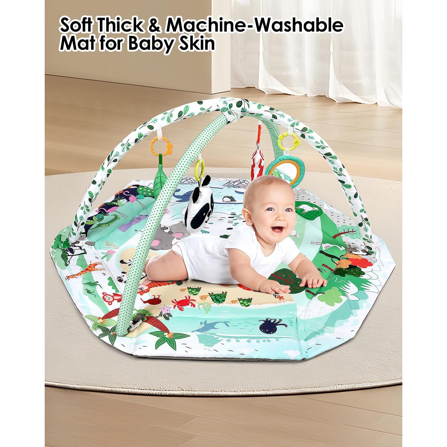 Alfombra de Juego 4-en-1 Dearlomum con 6 Juguetes para Bebés