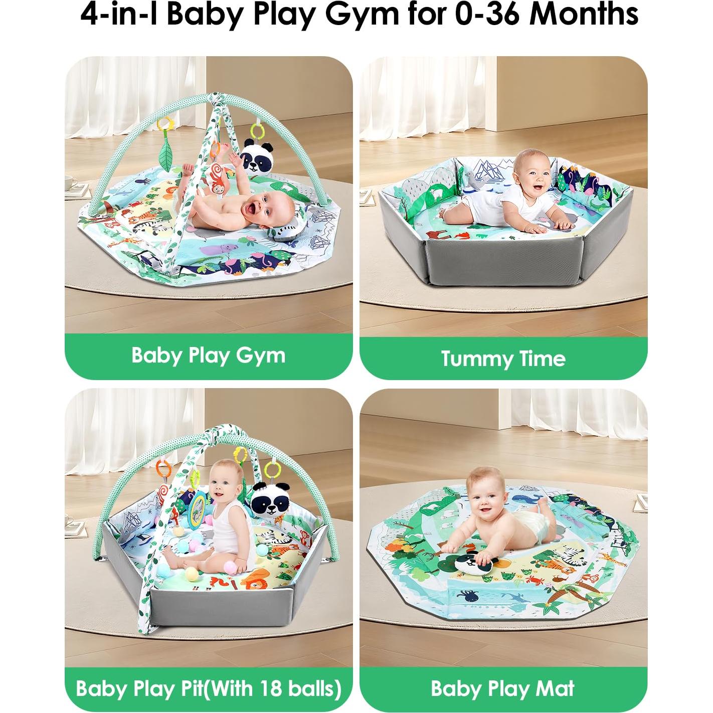 Alfombra de Juego 4-en-1 Dearlomum con 6 Juguetes para Bebés