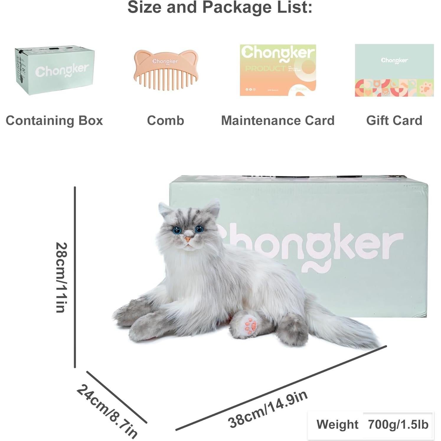 Gato de Peluche Realista Chongker con Peso 1.36 kg