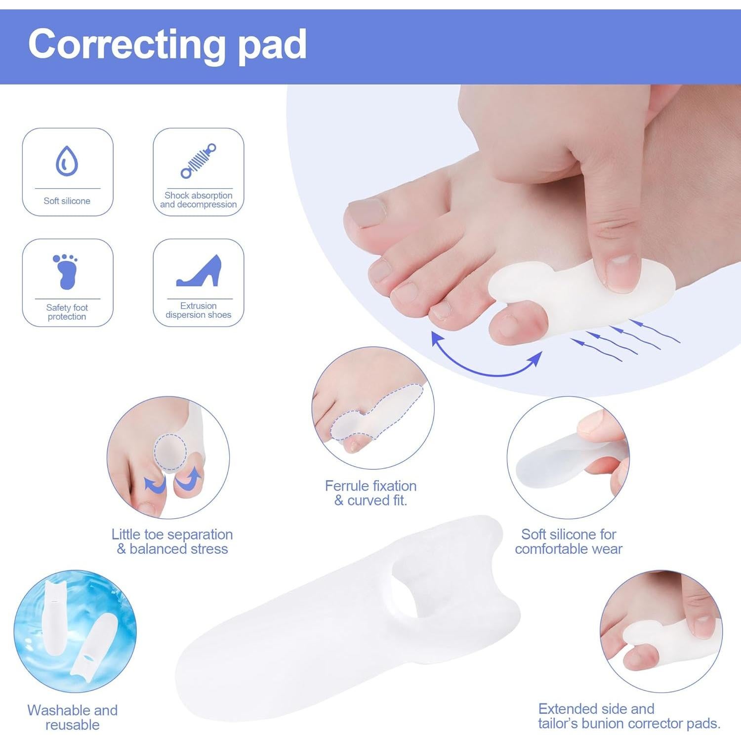 Separadores de Dedo Pequeño de Gel DYKOOK - 3 Pares para Bunionette