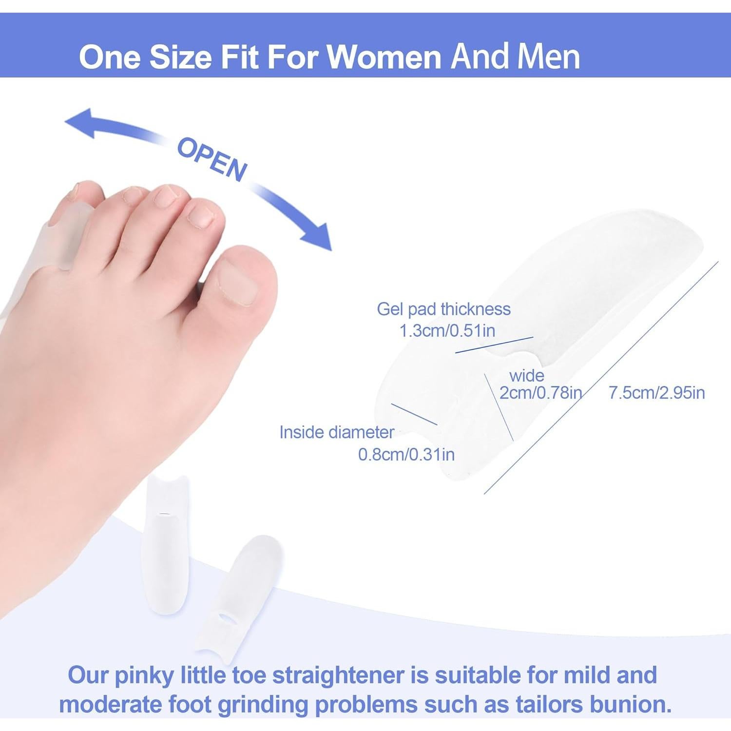 Separadores de Dedo Pequeño de Gel DYKOOK - 3 Pares para Bunionette