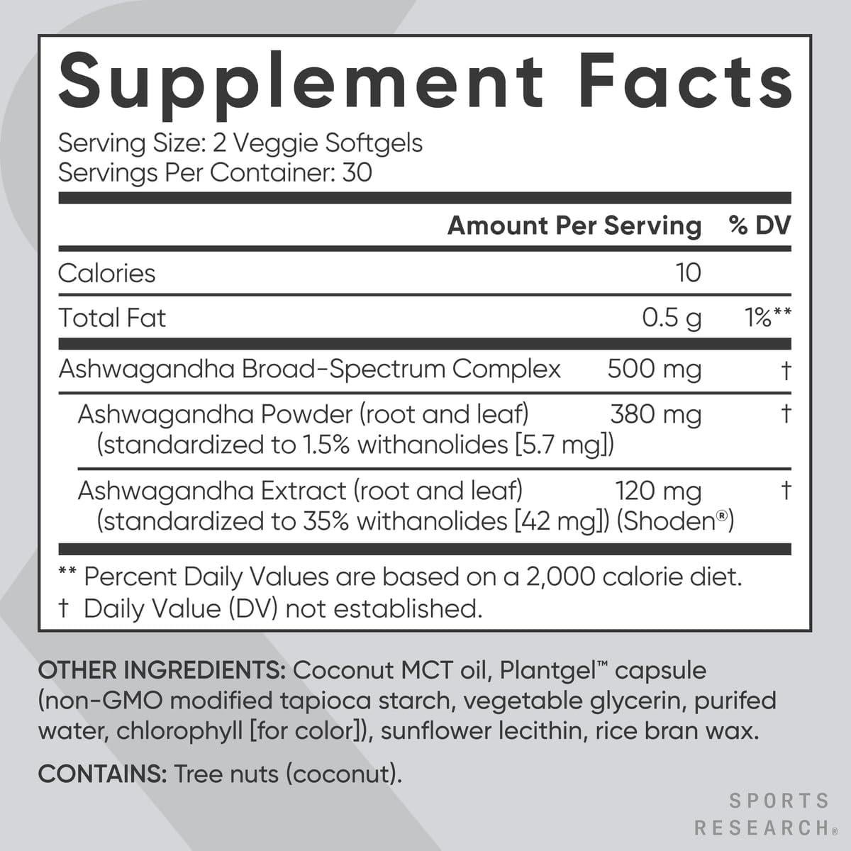 Softgels de Ashwagandha Sports Research 60 Cápsulas Veganas