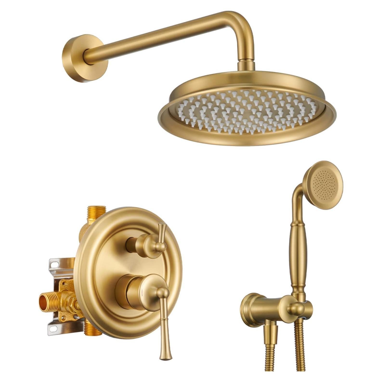 Cabezal de Ducha de Lluvia HANGORO 9" Oro Cepillado con Ducha de Mano