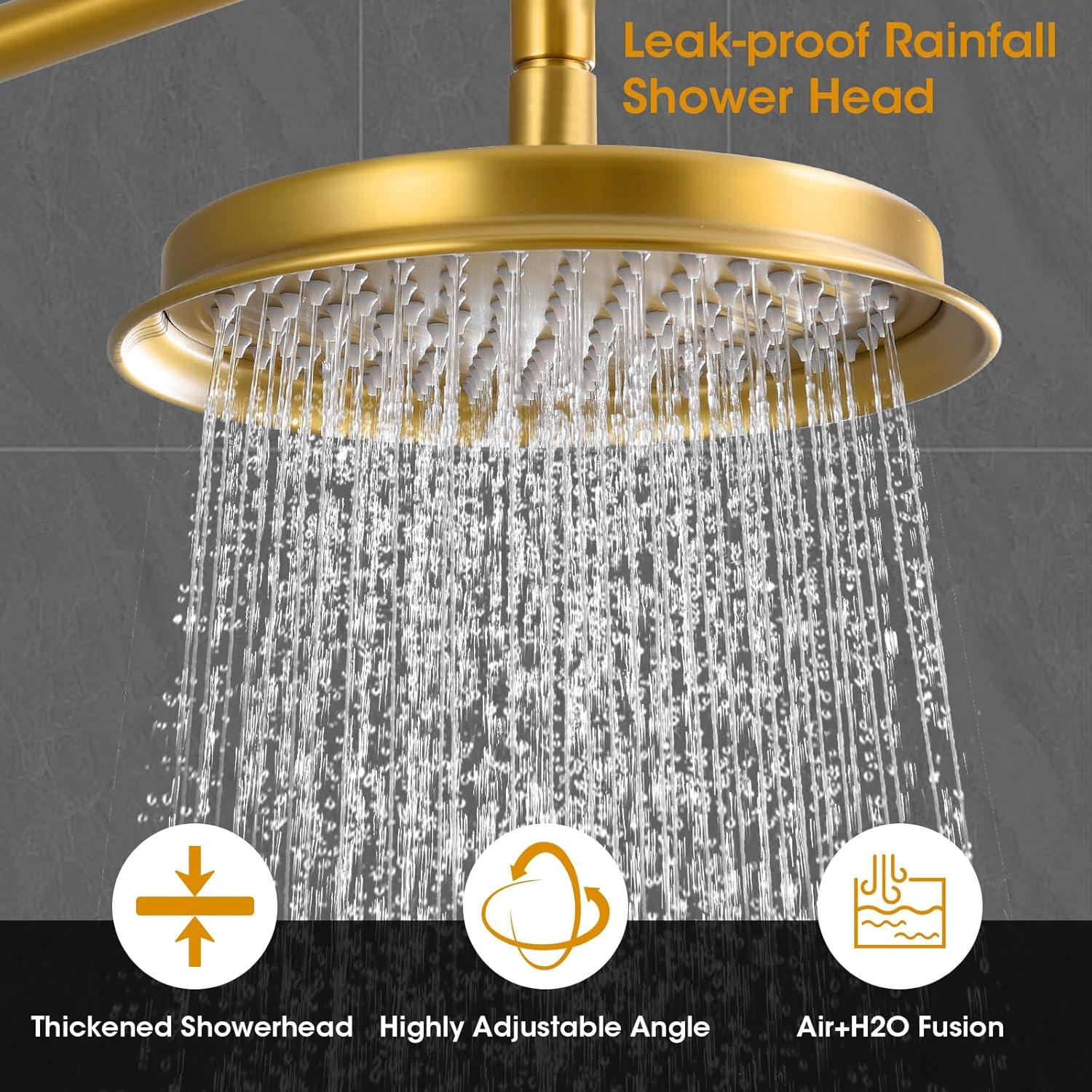 Cabezal de Ducha de Lluvia HANGORO 9" Oro Cepillado con Ducha de Mano