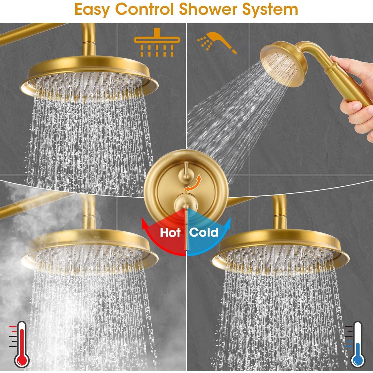 Cabezal de Ducha de Lluvia HANGORO 9" Oro Cepillado con Ducha de Mano