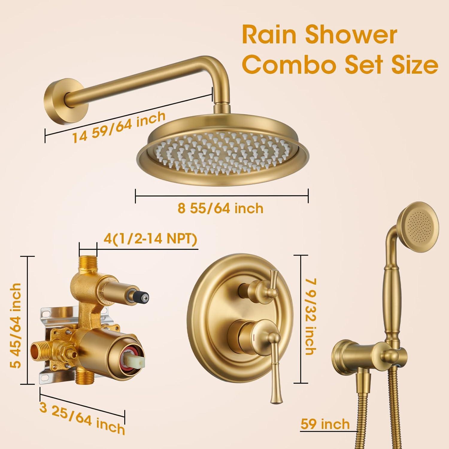 Cabezal de Ducha de Lluvia HANGORO 9" Oro Cepillado con Ducha de Mano