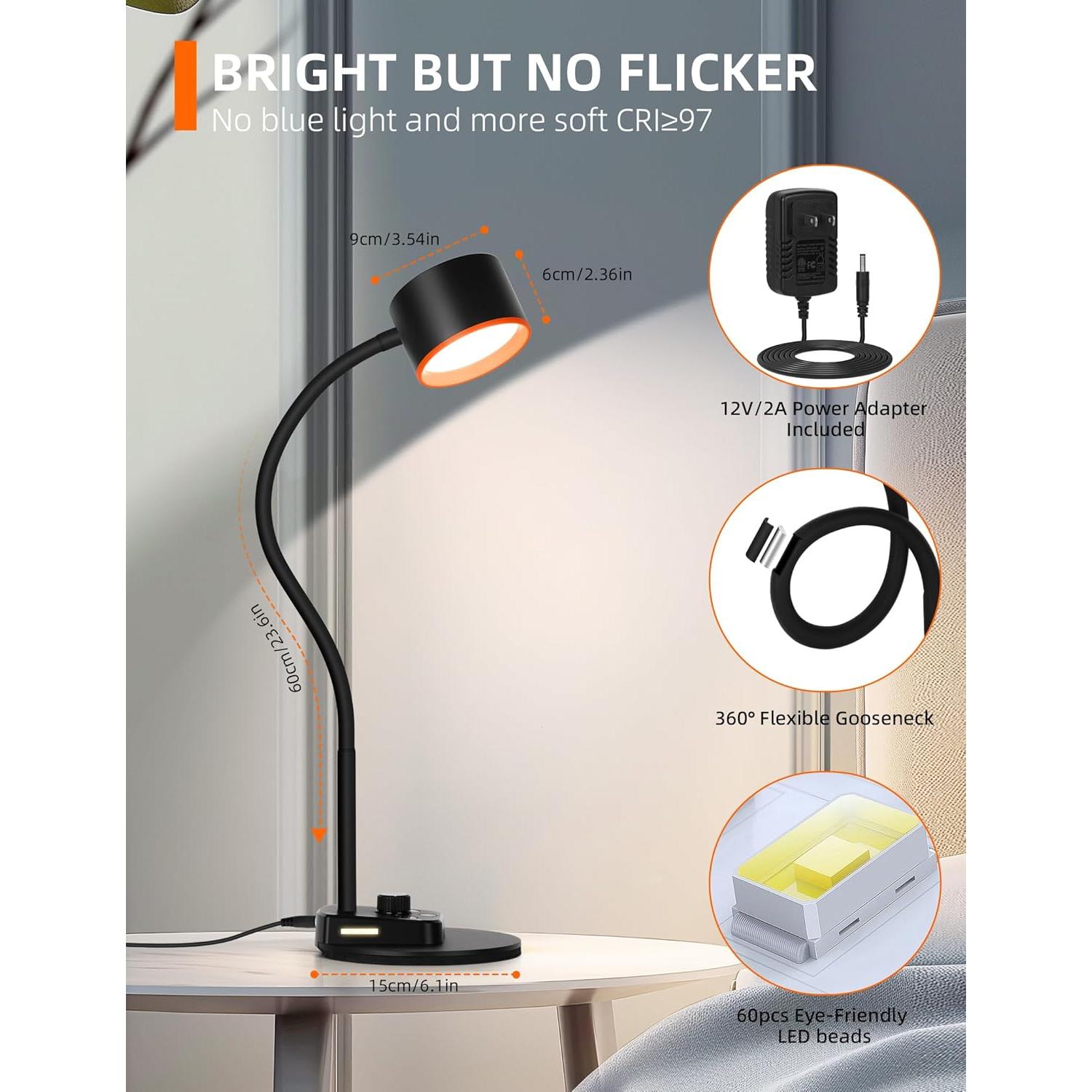 Lámpara de Escritorio LED LiFMIRA con Carga USB y 5 Modos