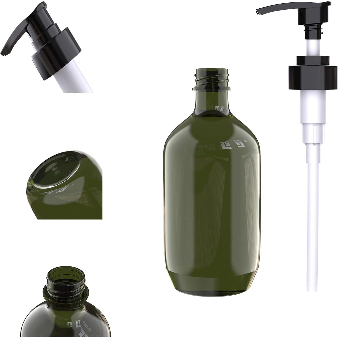 2 Botellas Dispensadoras de Plástico 300 ML WANBAO Ámbar Verde