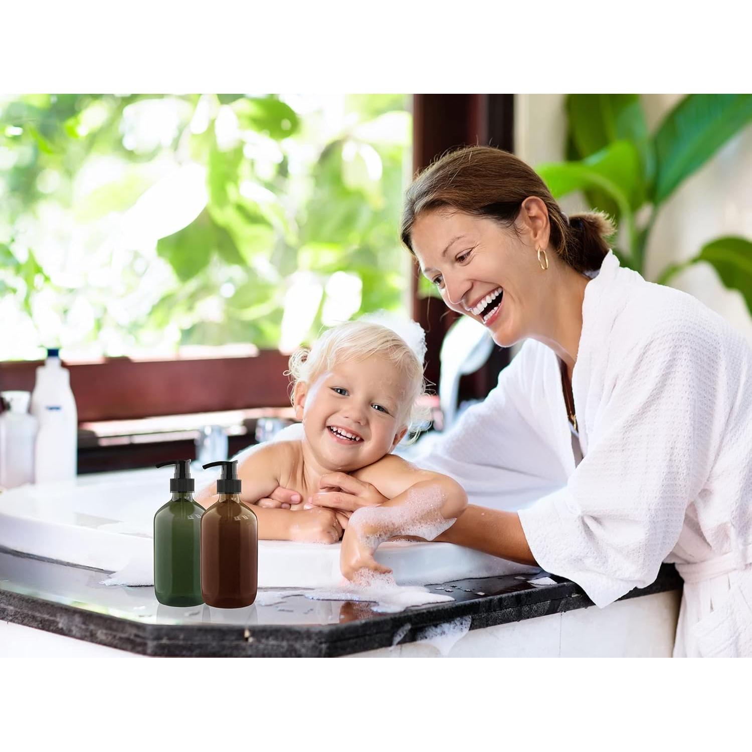 2 Botellas Dispensadoras de Plástico 300 ML WANBAO Ámbar Verde