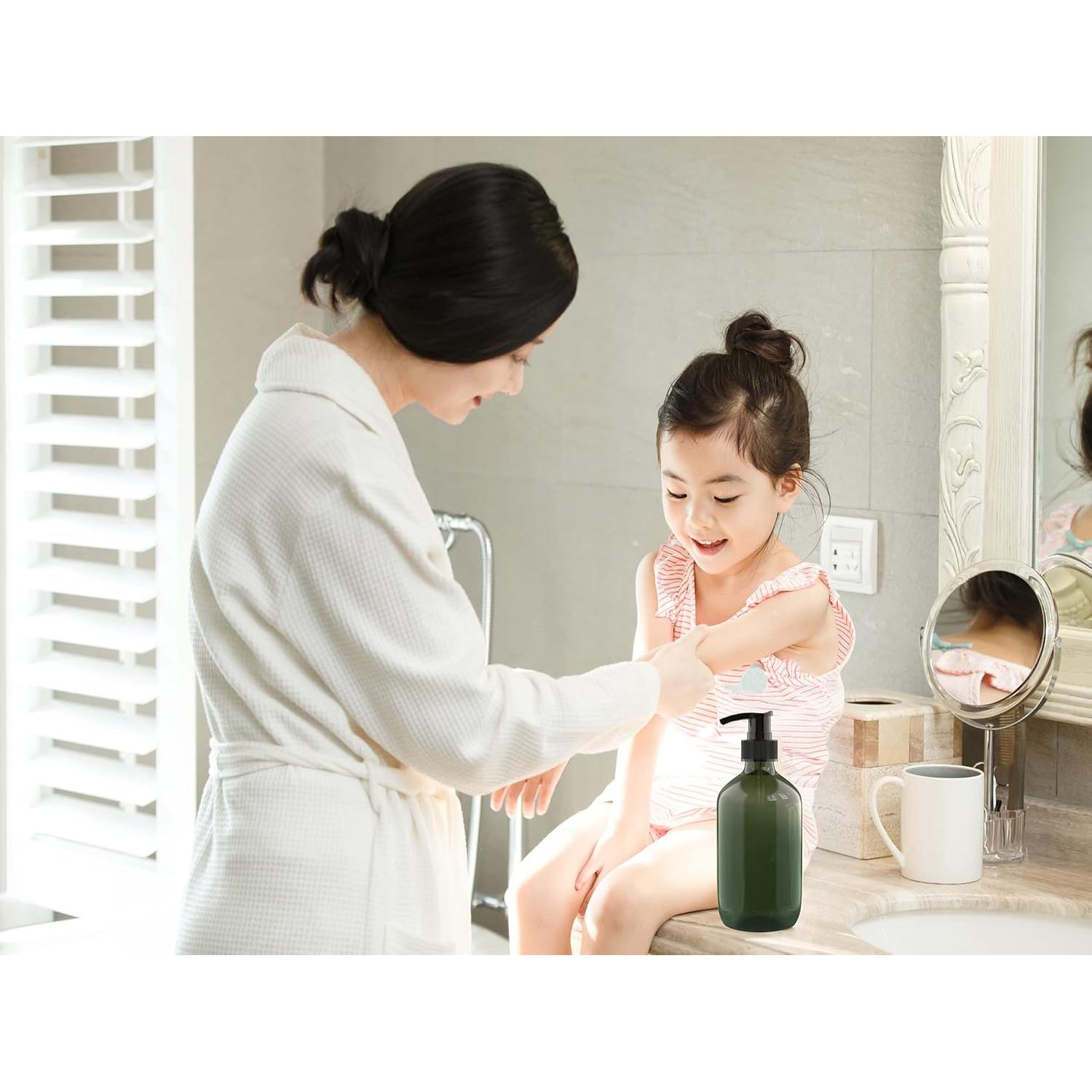 2 Botellas Dispensadoras de Plástico 300 ML WANBAO Ámbar Verde