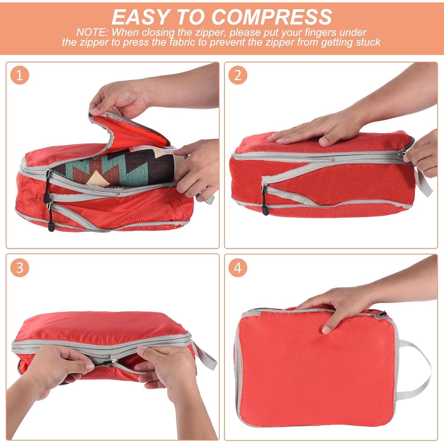 Cubo de Compresión PATIKIL 3 Piezas Nylon Impermeable Rojo