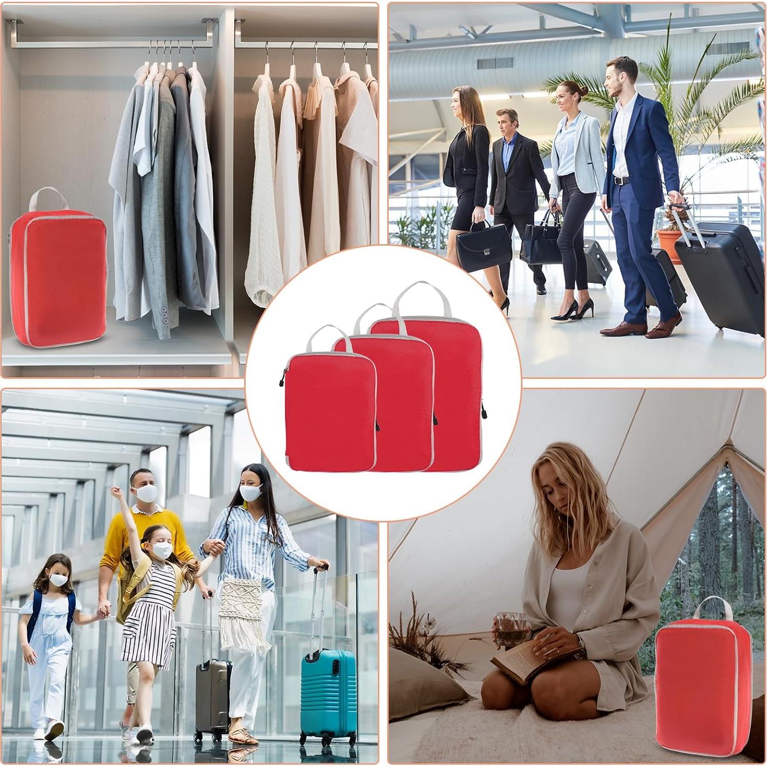 Cubo de Compresión PATIKIL 3 Piezas Nylon Impermeable Rojo