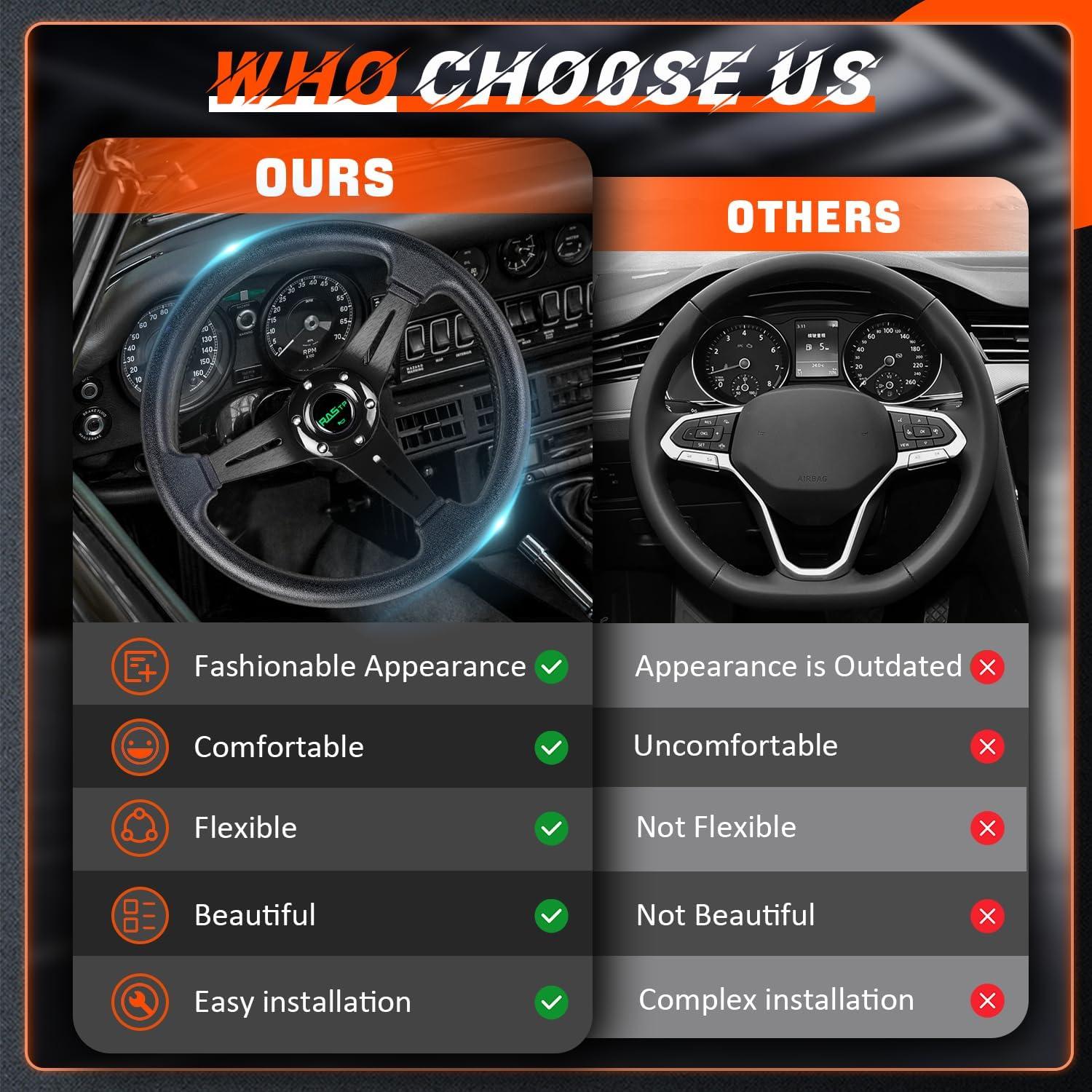 Volante de Carreras RASTP 35 cm Universal con Claxon - Negro