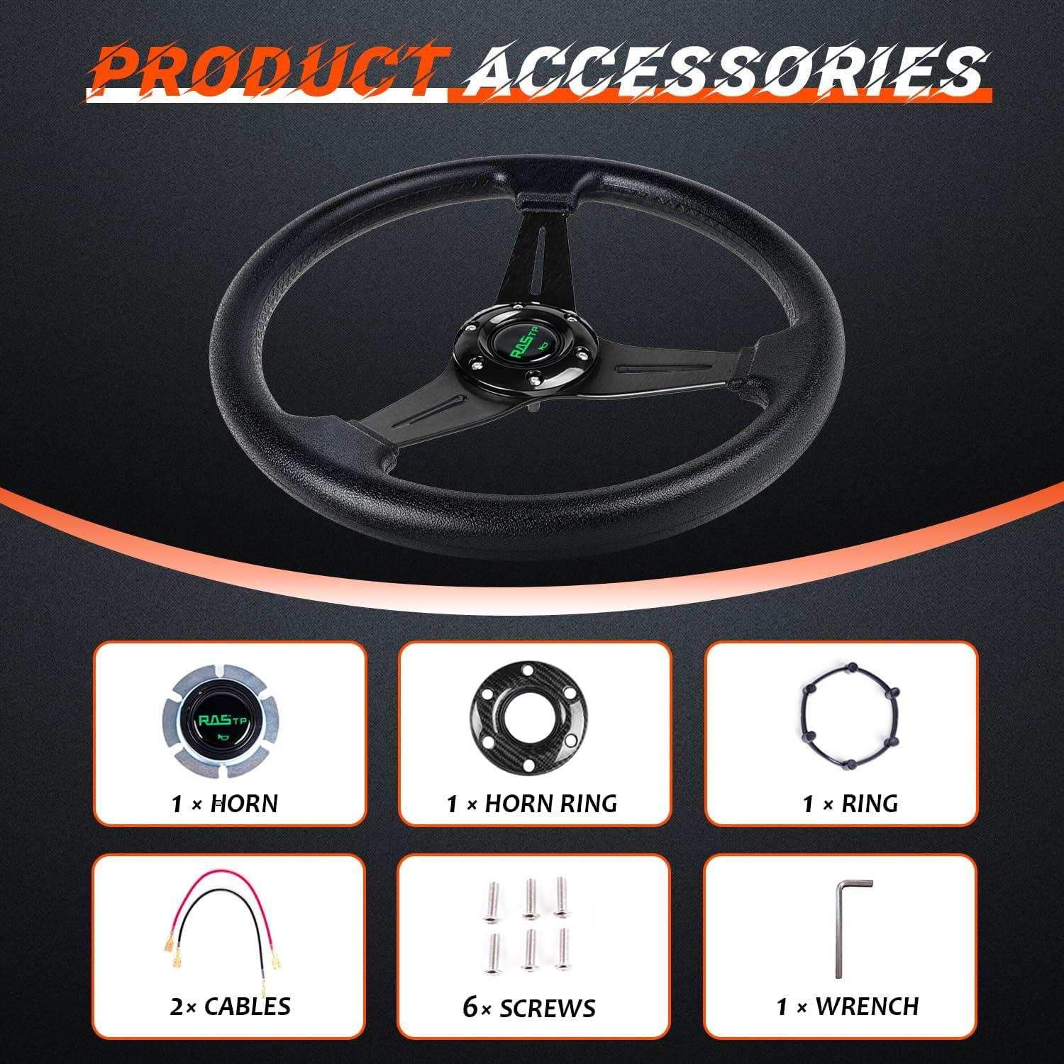 Volante de Carreras RASTP 35 cm Universal con Claxon - Negro