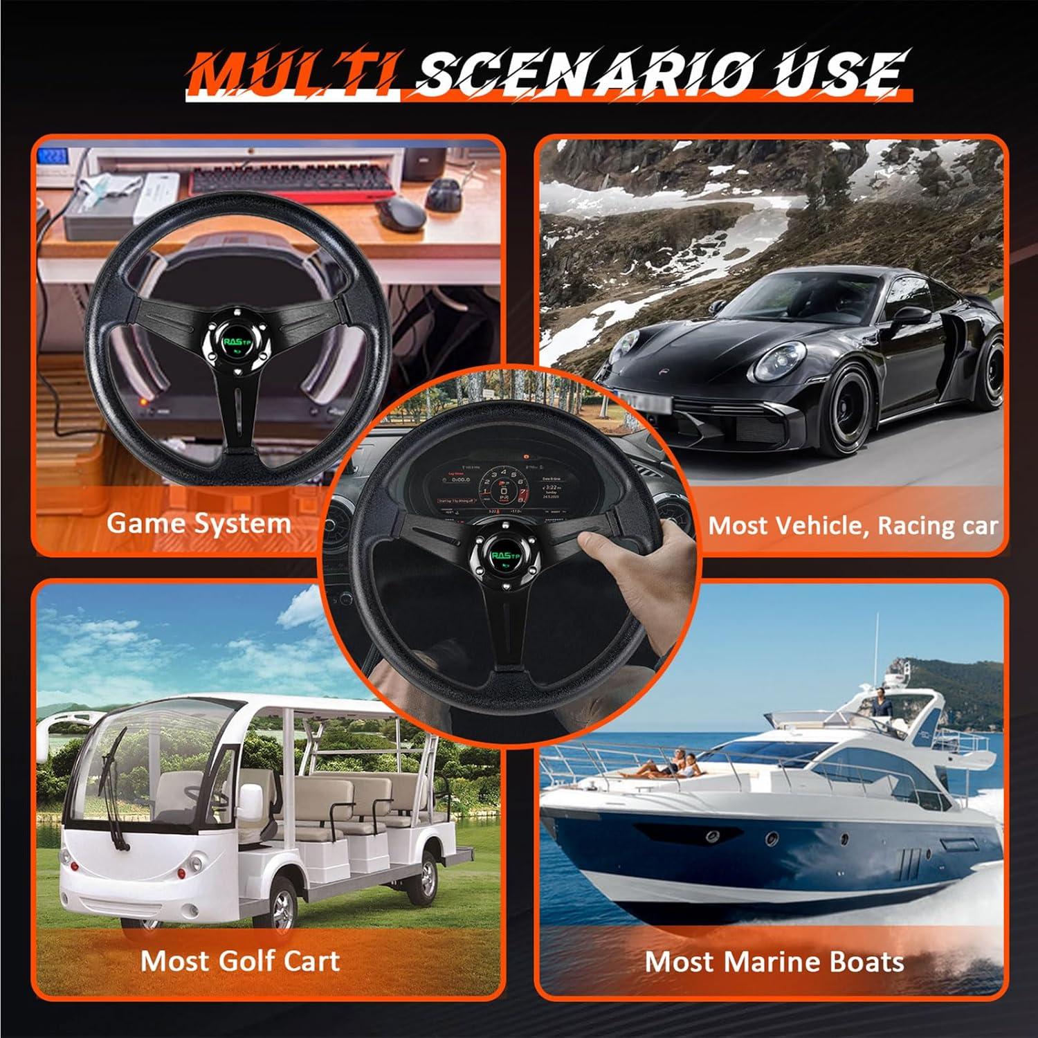 Volante de Carreras RASTP 35 cm Universal con Claxon - Negro