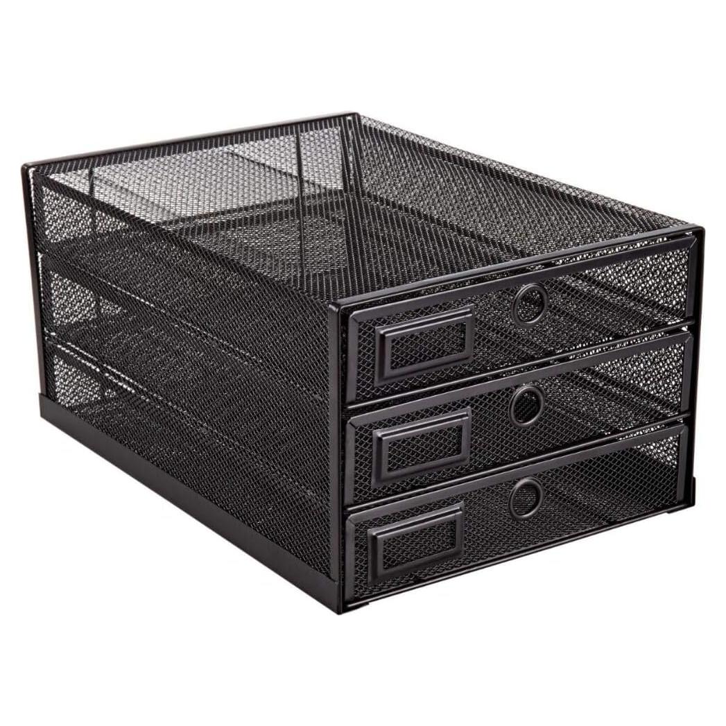 Organizador de Escritorio Annova Malla 3 Cajones Negro 35.5x25.1x17.4cm