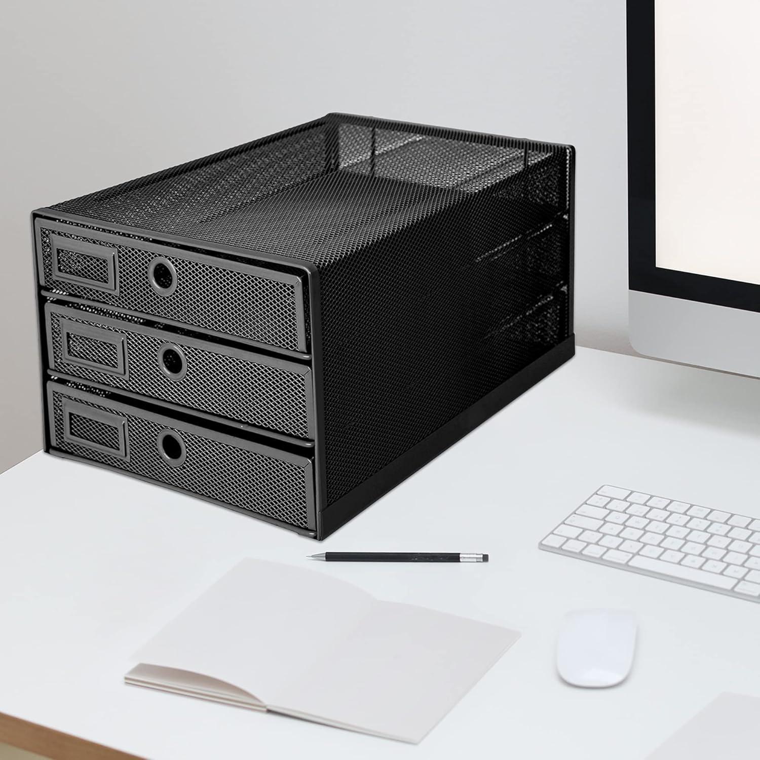 Organizador de Escritorio Annova Malla 3 Cajones Negro 35.5x25.1x17.4cm