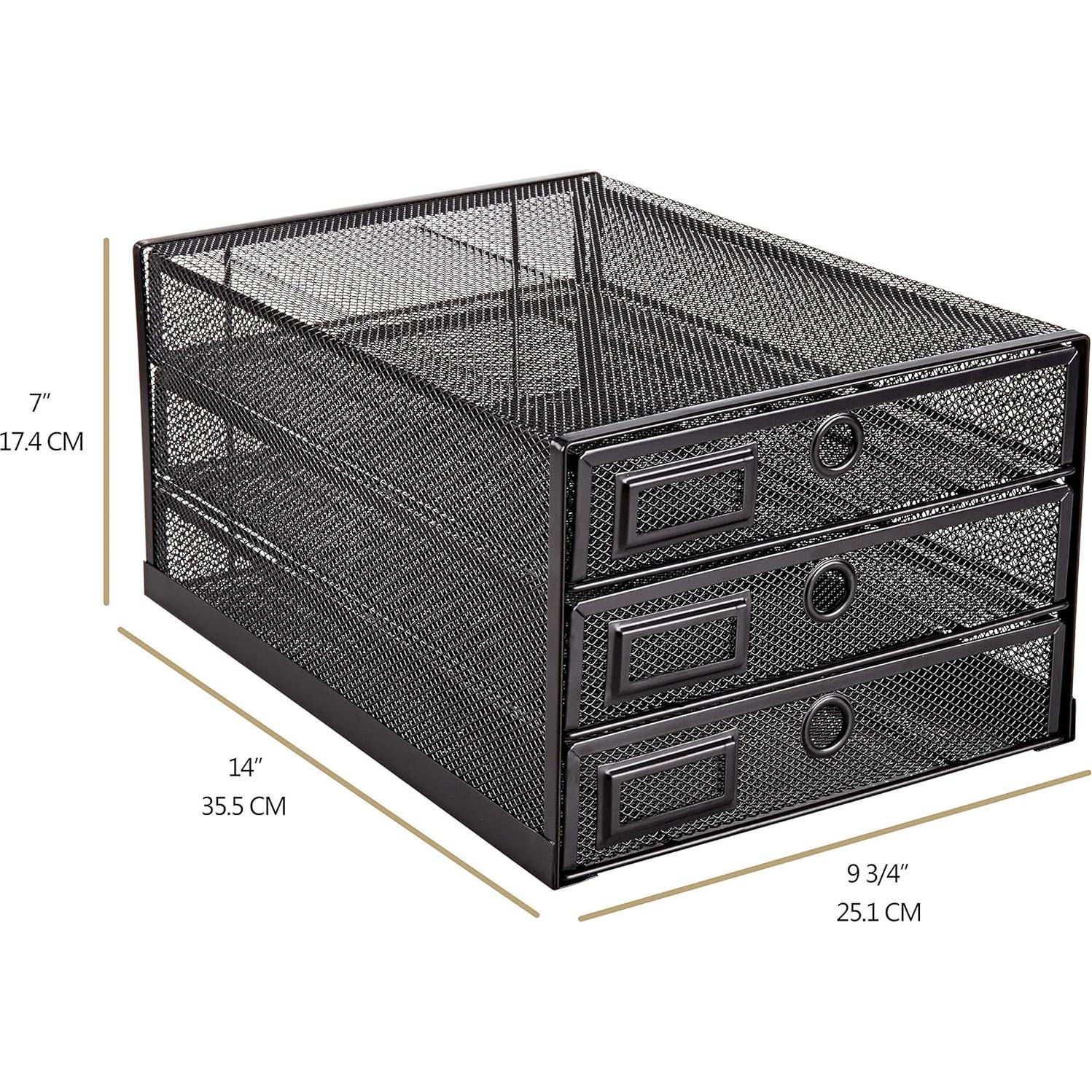 Organizador de Escritorio Annova Malla 3 Cajones Negro 35.5x25.1x17.4cm