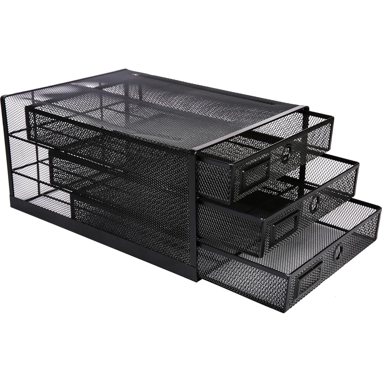Organizador de Escritorio Annova Malla 3 Cajones Negro 35.5x25.1x17.4cm