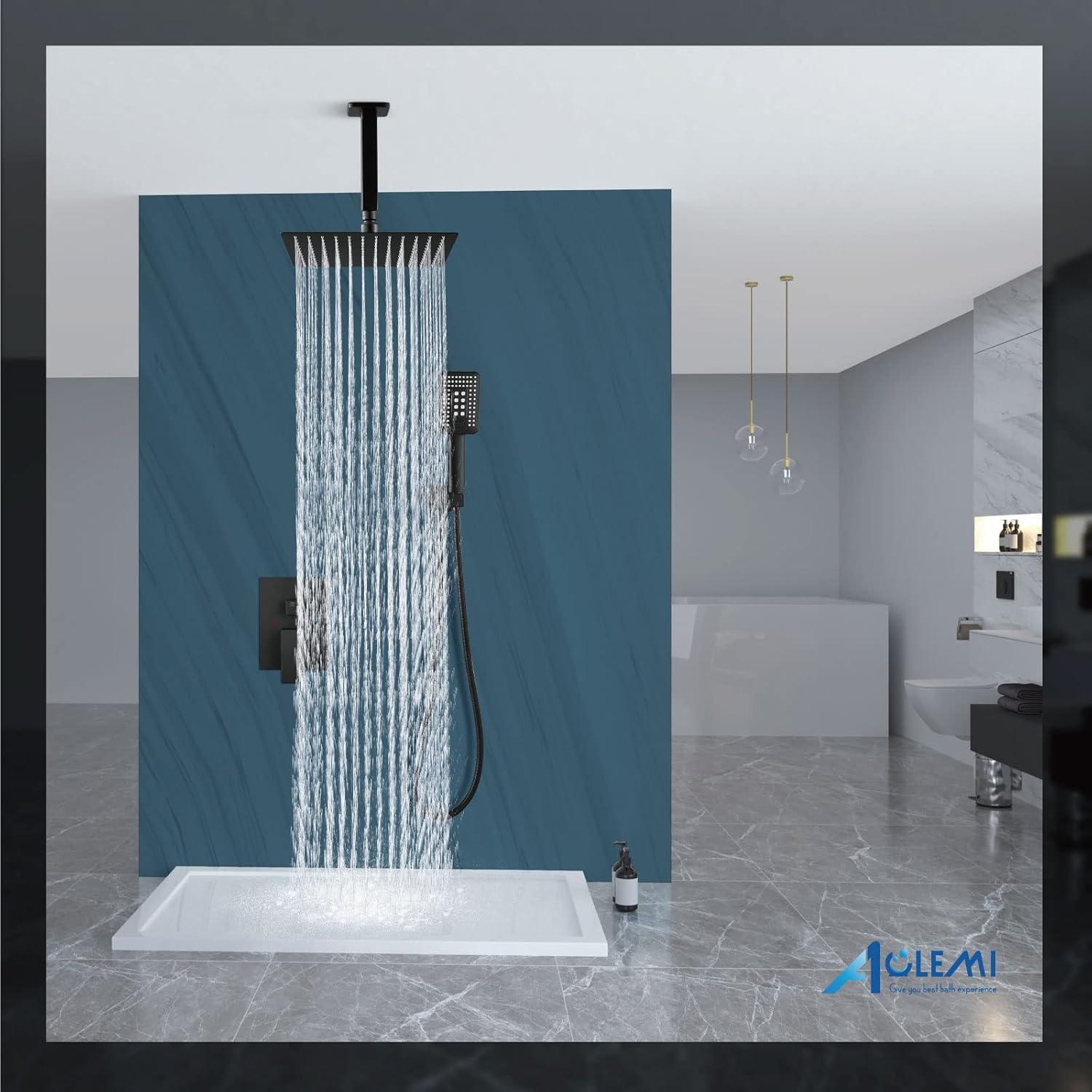 Sistema de Ducha Aolemi Negro Mate 12 Pulgadas Montaje Techo