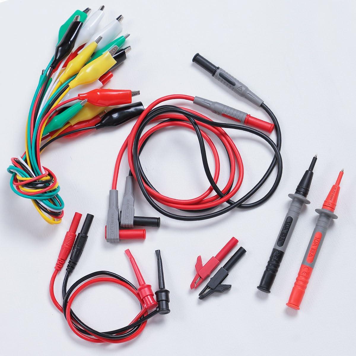TKDMR 18Pcs Soft Silicone Electrician Test Leads Kit CAT III 1000V & CAT IV 600V with Alligator Clips and Needle Probe,5 Colors Jumper Wires