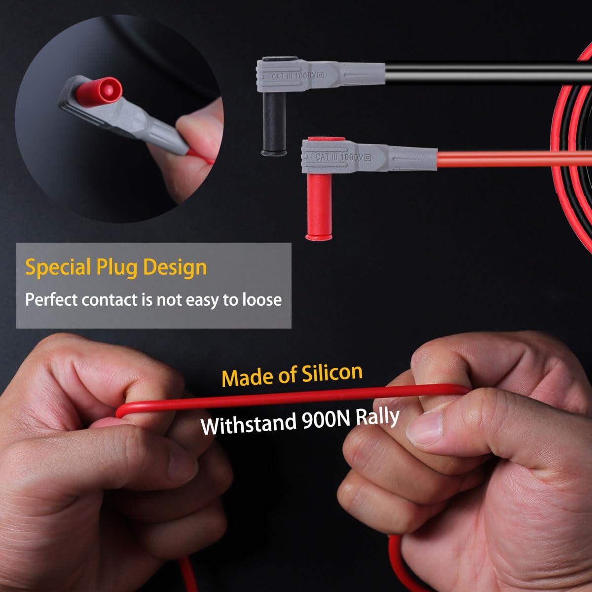 TKDMR 18Pcs Soft Silicone Electrician Test Leads Kit CAT III 1000V & CAT IV 600V with Alligator Clips and Needle Probe,5 Colors Jumper Wires